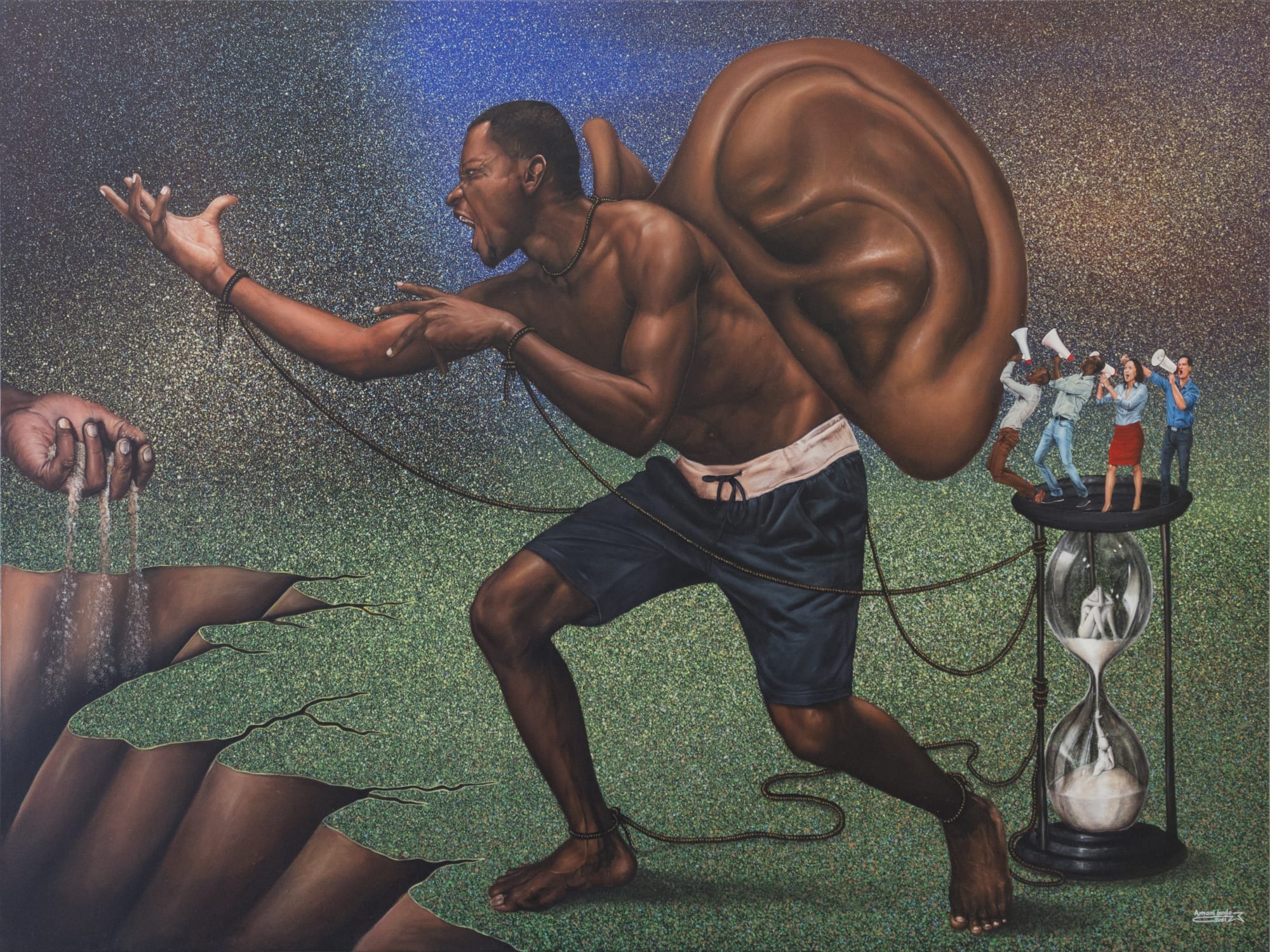 Amani Bodo Ce qui nous influence nous dirige dimensions 2021 Acrylic on canvas 150 × 200 cm