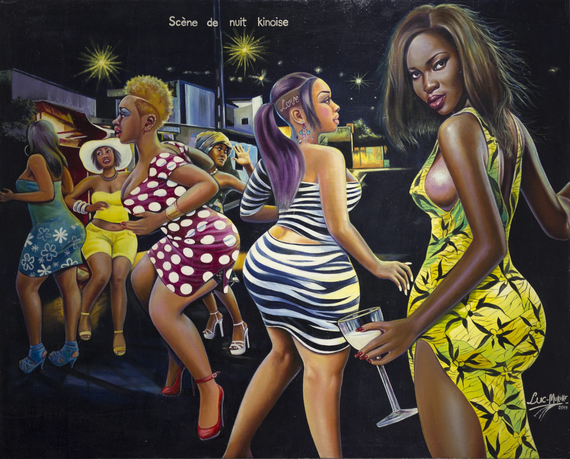 Luc Mukoko Scène de nuit kinoise 2019 Oil on canvas 121 x 150 cm
