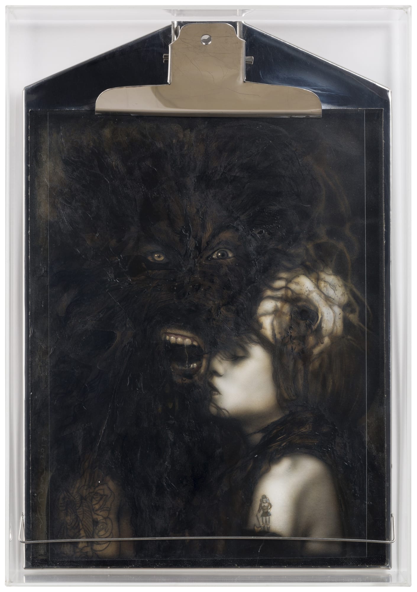 Ronald Ventura Human Study series B 2017 Graphite and oil on canvas on clip board/plex frame 37 x 26 cm