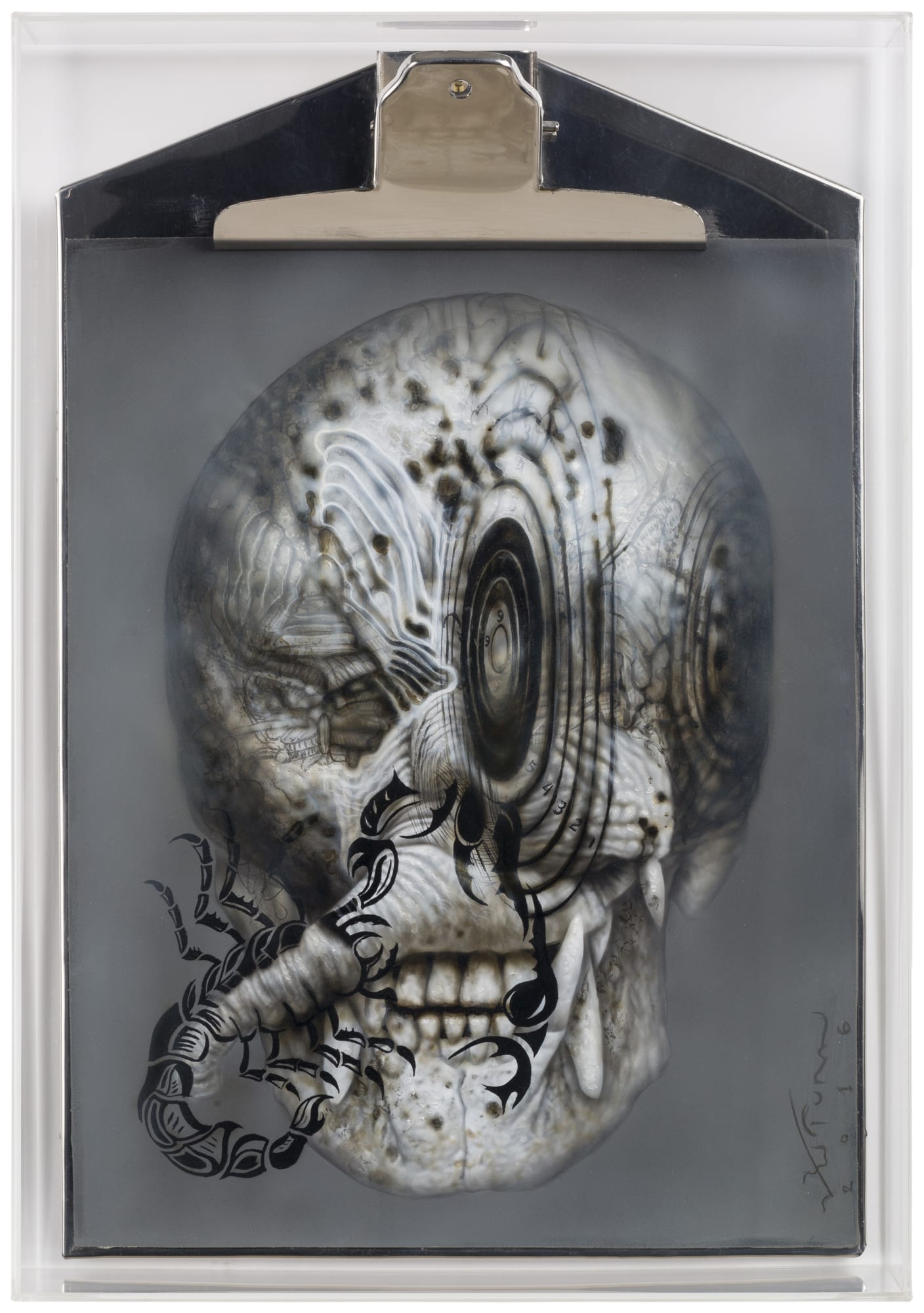 Ronald Ventura Human Study series C 2016 Graphite and oil on canvas on clip board/plex frame 37 x 26 cm