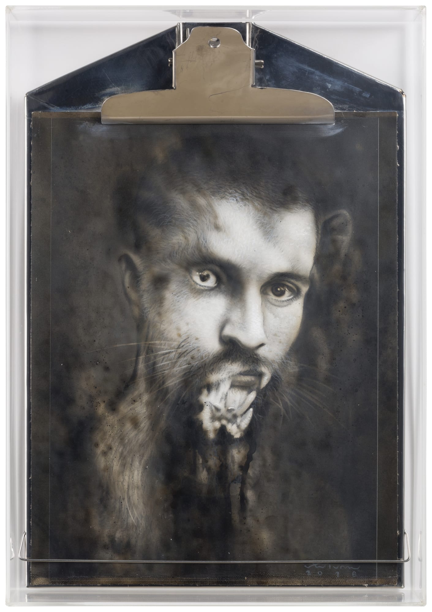 Ronadl Ventura Human Study series D 2016 Graphite and oil on canvas on clip board/plex frame 37 x 26 cm