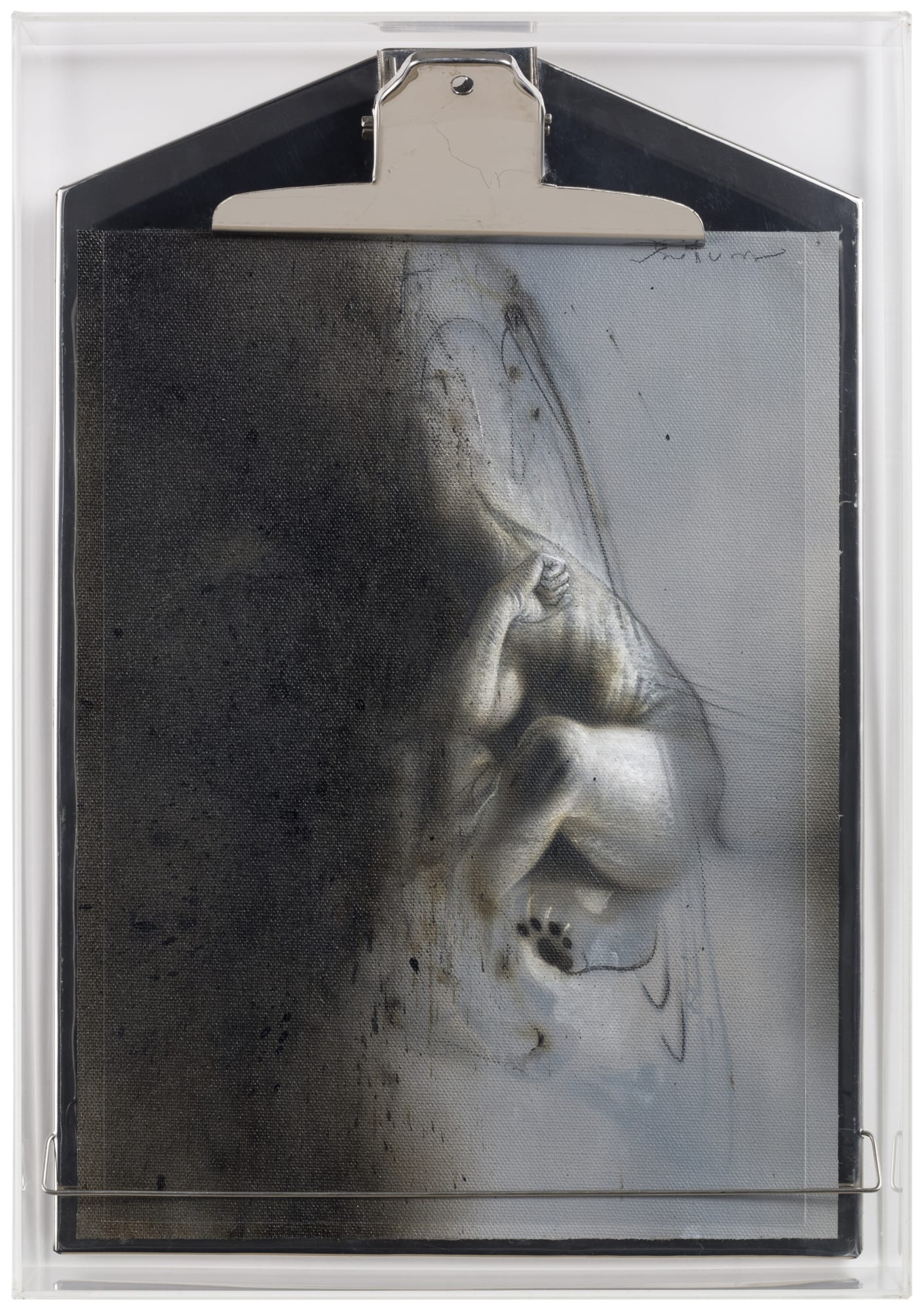 Ronald Ventura Human study series F 2017 Graphite and oil on canvas on clip board/plex frame 37 x 26 cm