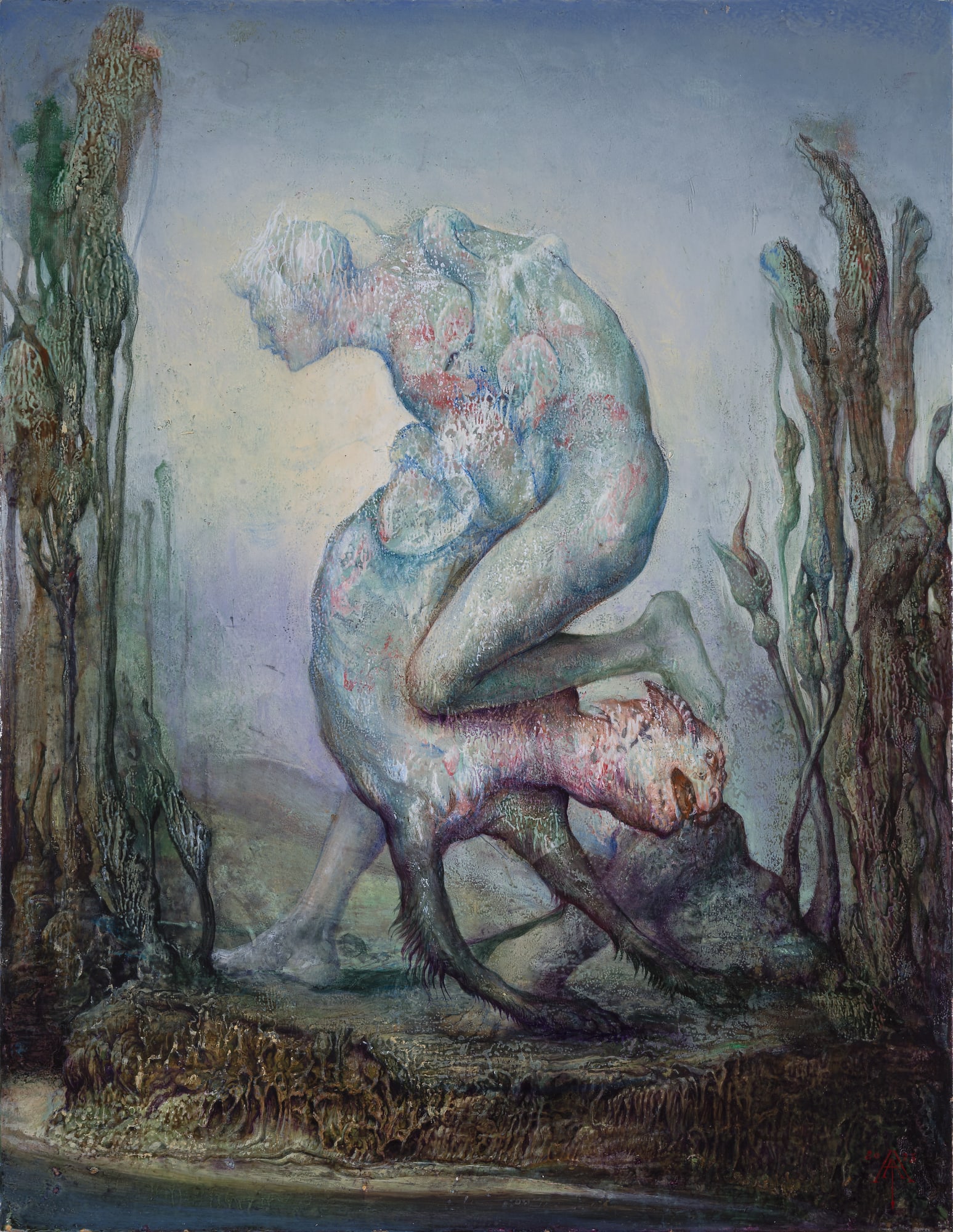 Agostino Arrivabene La chimera 2023 Oil on wooden board 43 × 33 cm