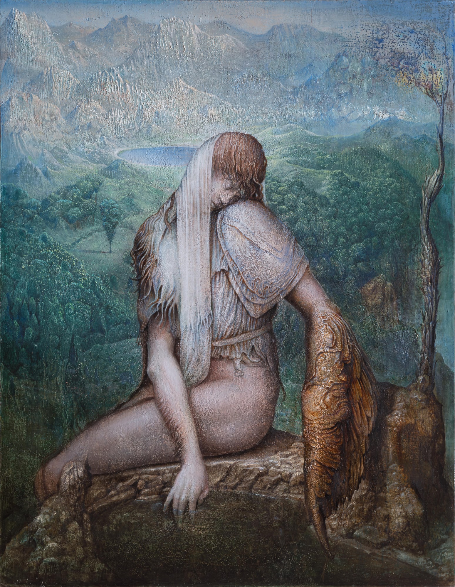 Agostino Arrivabene La fonte sacra 2023 Oil on board 57,5 × 44,5 cm