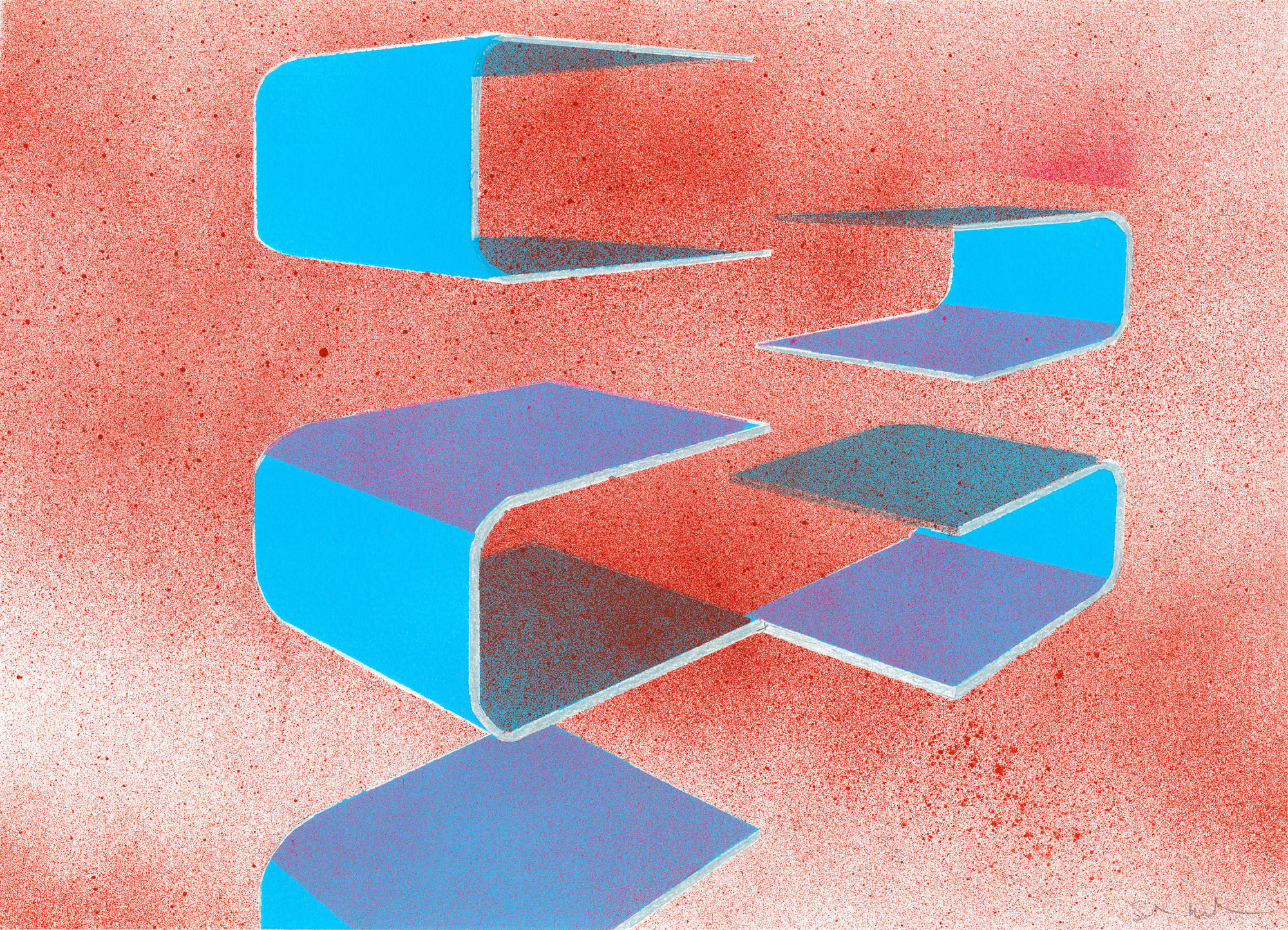 Sarah WATSON Untitled (red and purple planes) sketch Coloured pencil and spray acrylic on paper 21 x 29.5 cm