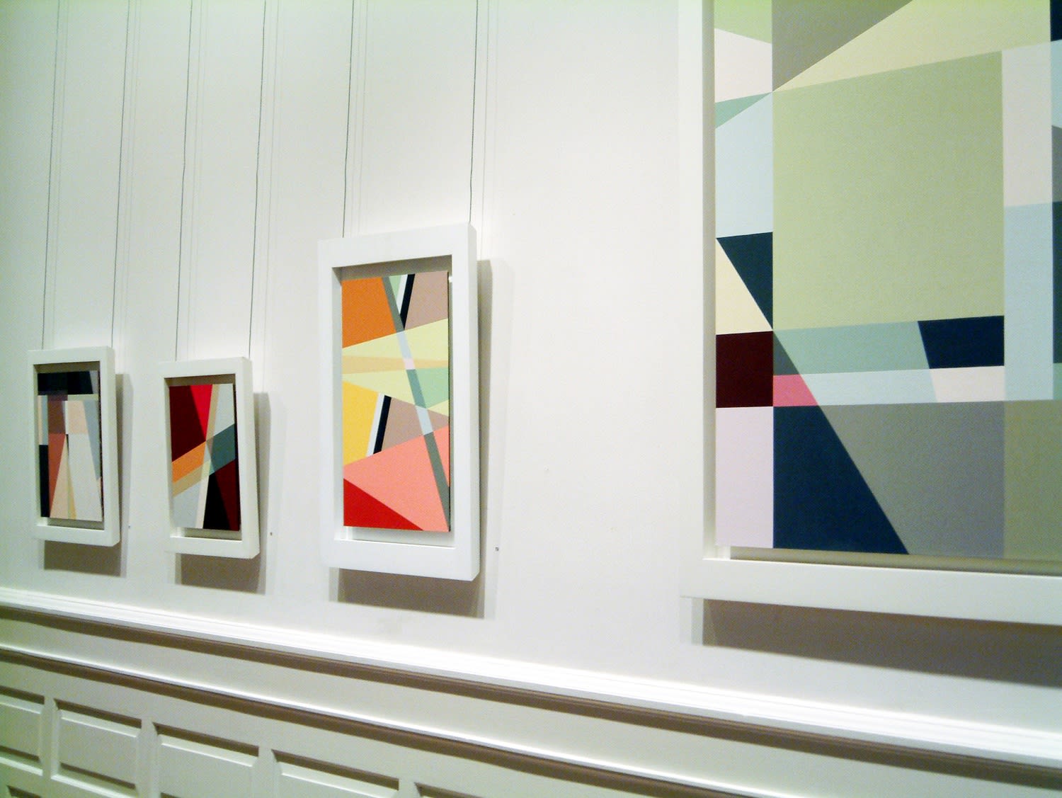 From left to right: River Magnolias, oil on ragboard mounted on ragboard, then Dibond, 34 x 30 inches, 2004 The Way I Want It, oil on ragboard, Brown, oil on ragboard mounted on DiBond, 8 x 8 inches, 10.2.2003 Piero, oil on ragboard, 12.5 x 13 inches, 2003