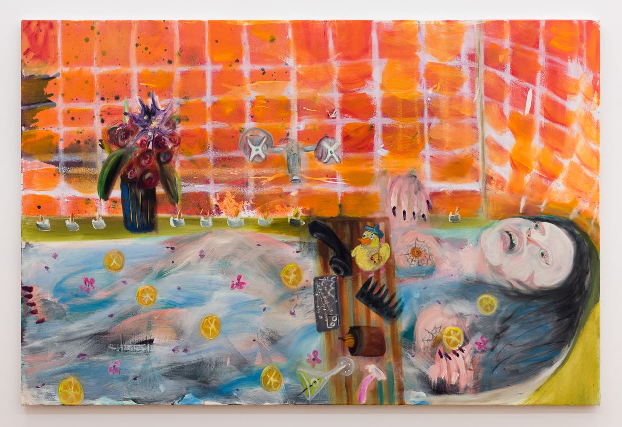 Sevina Tzanou Selfcare Bathtub, 2024 Oil and acrylic on canvas 150 x 100 cm 59 x 39 3/8 in
