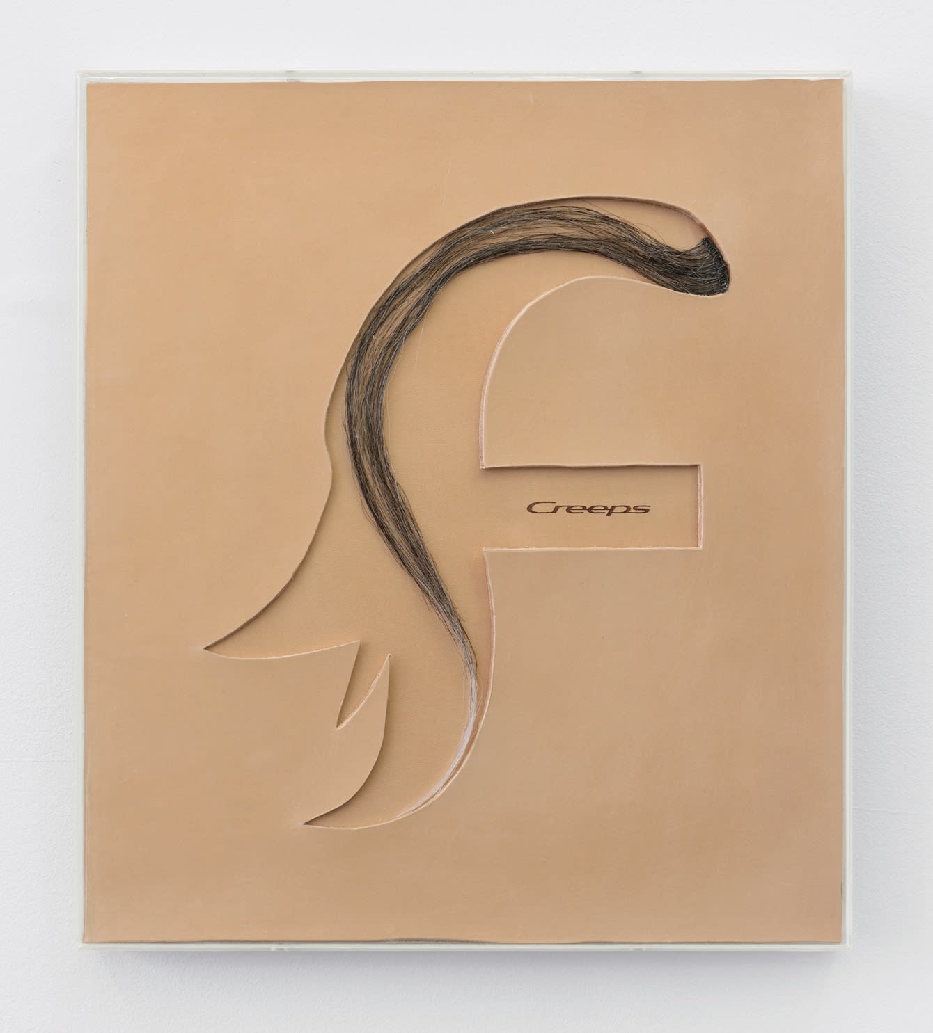 CRAIG MULHOLLAND Creep Functions, 2025 Engraved leather and hair 35 x 30.5 x 3cm