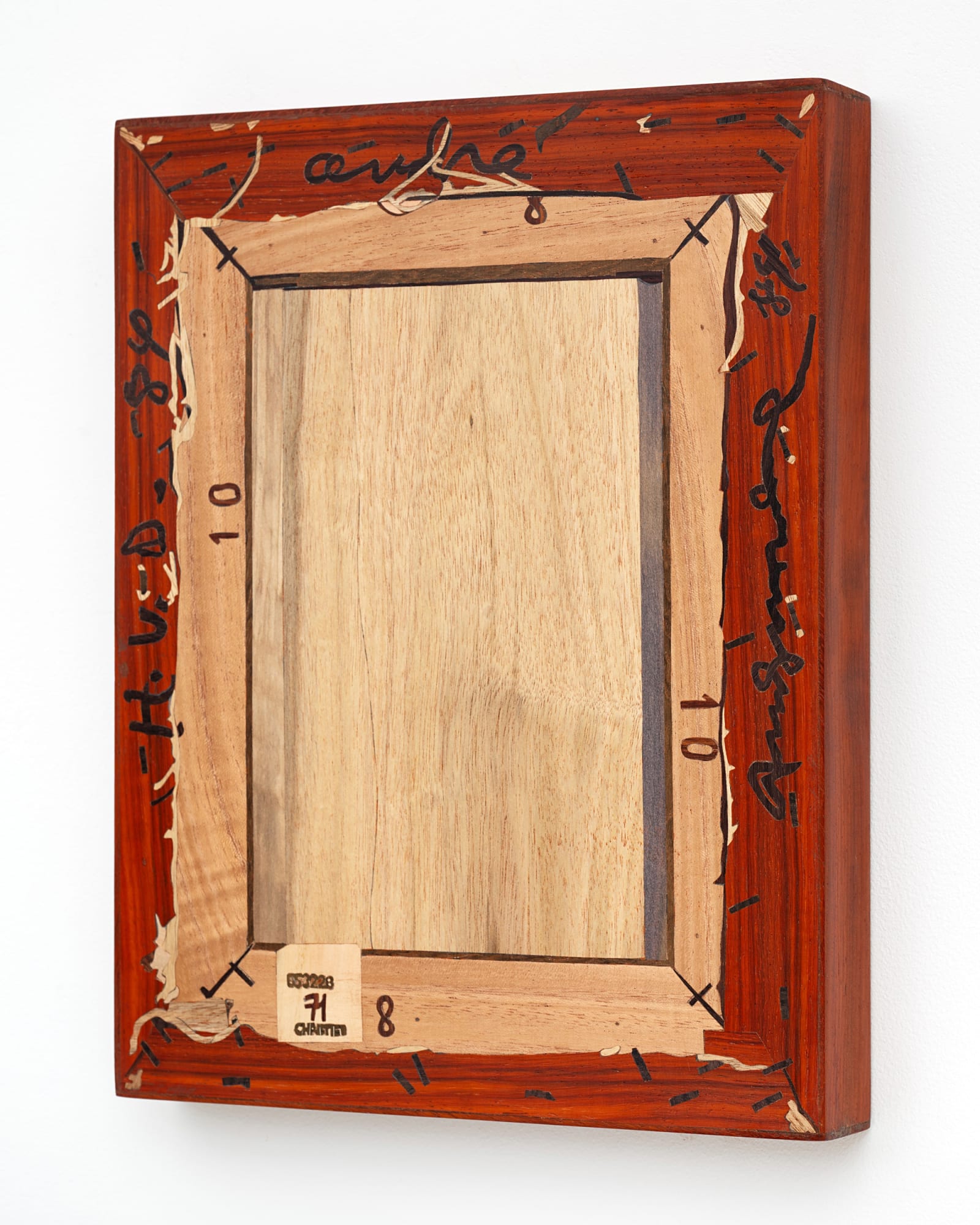 MICHAEL BÜHLER-ROSE Verso (Andy Warhol, Candy Box (True Love), 1984), 2025 Wood Intarsia/Inlay: Padauk, Kadyakshe, Nelee, Orange Fruit, Mukurche, Honna, Slate matti, Champa, Akshay woods 34.2 x 26.7 x 3.8 cm 13 1/2 x 10 1/2 x 1 1/2 in