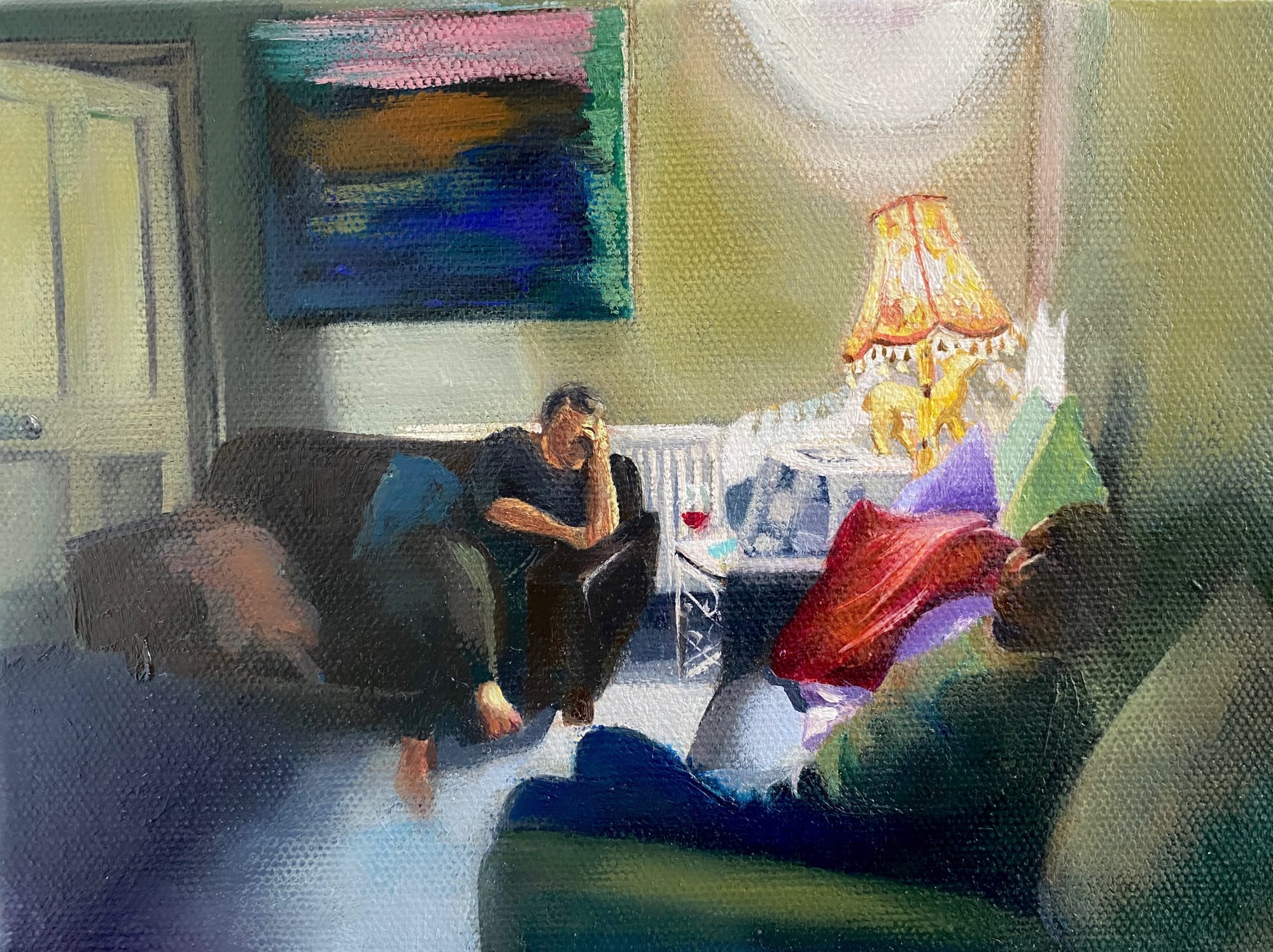 Two Sisters in a Staffin Croft: oil on deep edge canvas 15 x 20 cm
