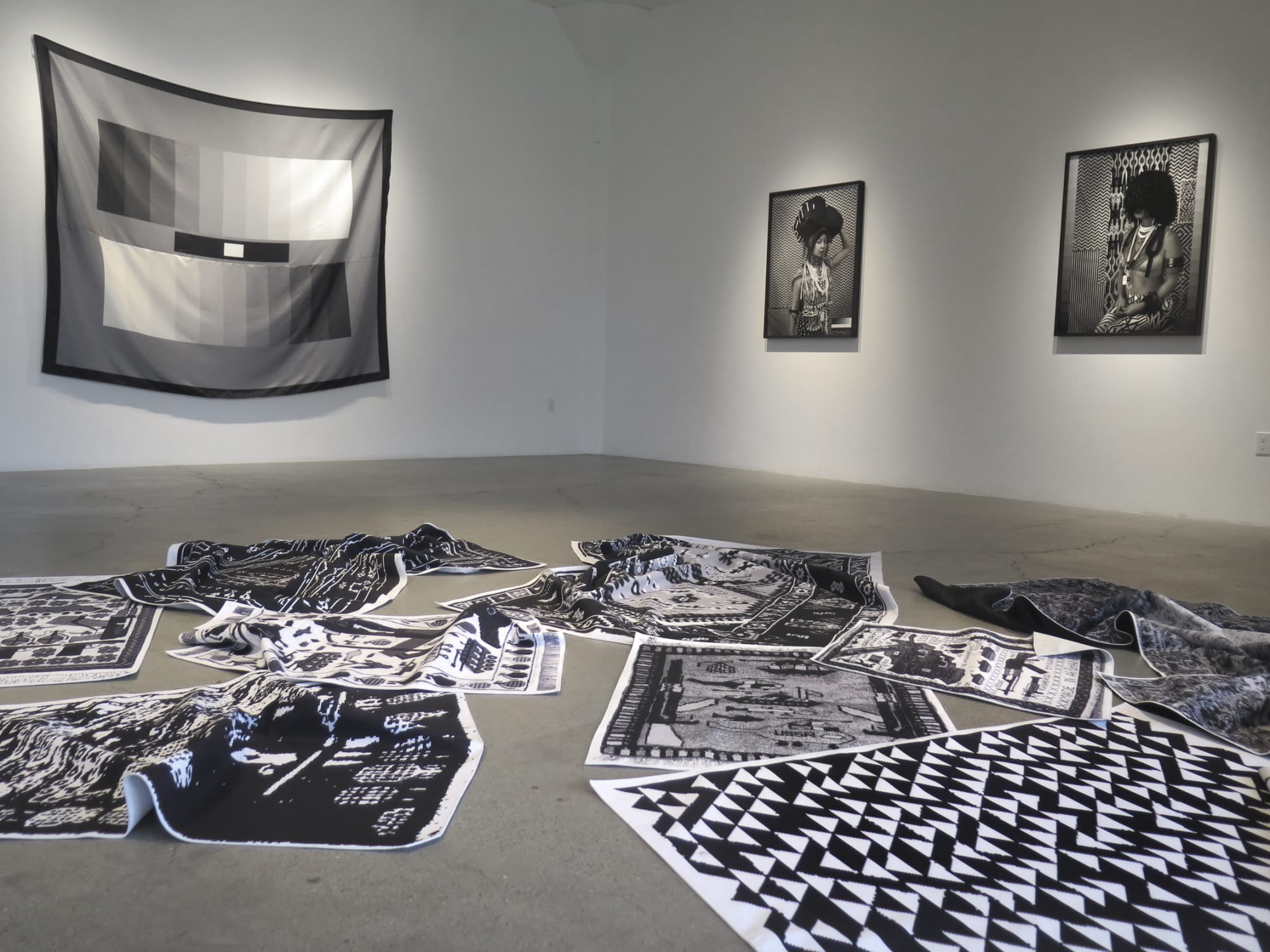 Installation images from Stephanie Syjuco’s solo exhibition Neutral Calibration Studies (Ornament + Crime), at Catharine Clark Gallery, 2016