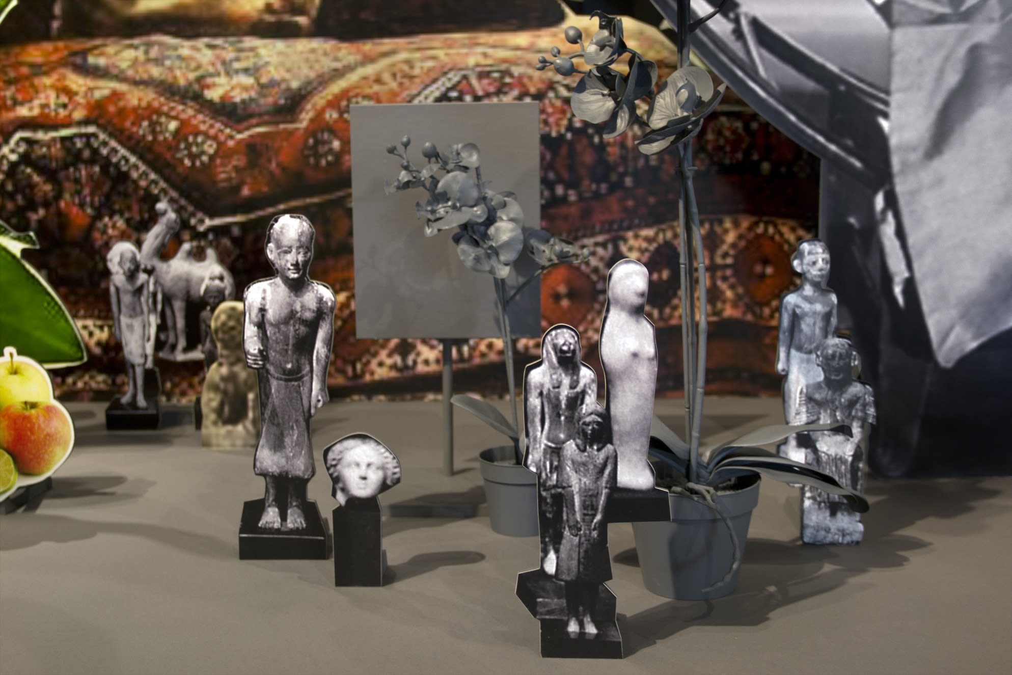 Installation images from Stephanie Syjuco’s solo exhibition Neutral Calibration Studies (Ornament + Crime), at Catharine Clark Gallery, 2016