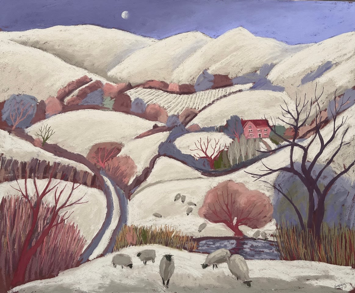 Sue Campion "Sheep in Snow by the Pool" Pastel 76 x 92cm £3,900