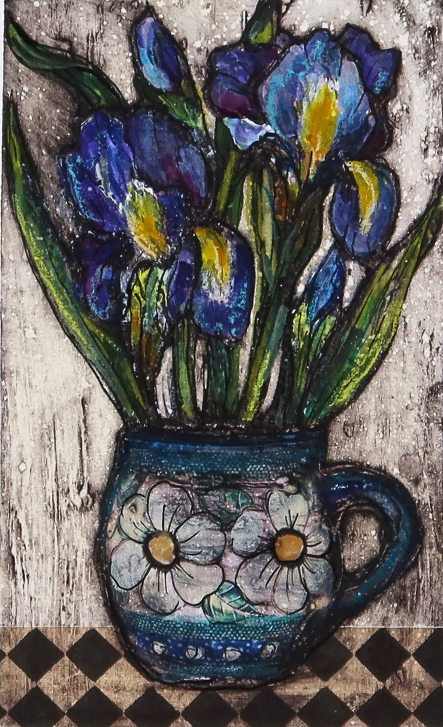 Vicky Oldfield "Iris Cup" Edition of 30 Hand Coloured Collagraph with Chine Colle 12 x 20cms £125