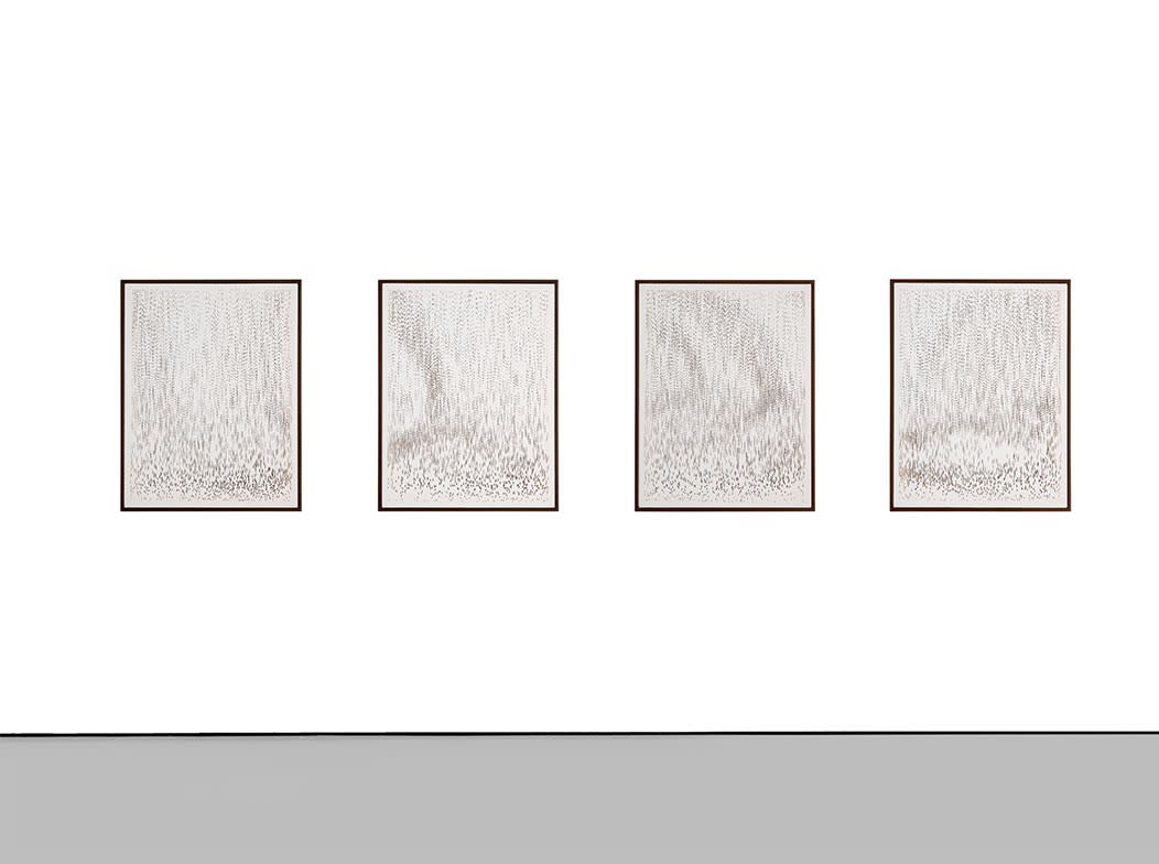 Pablo Dávila Phase Paintings (Wind), 2024 Perforated canvas 67 x 52cm (each)