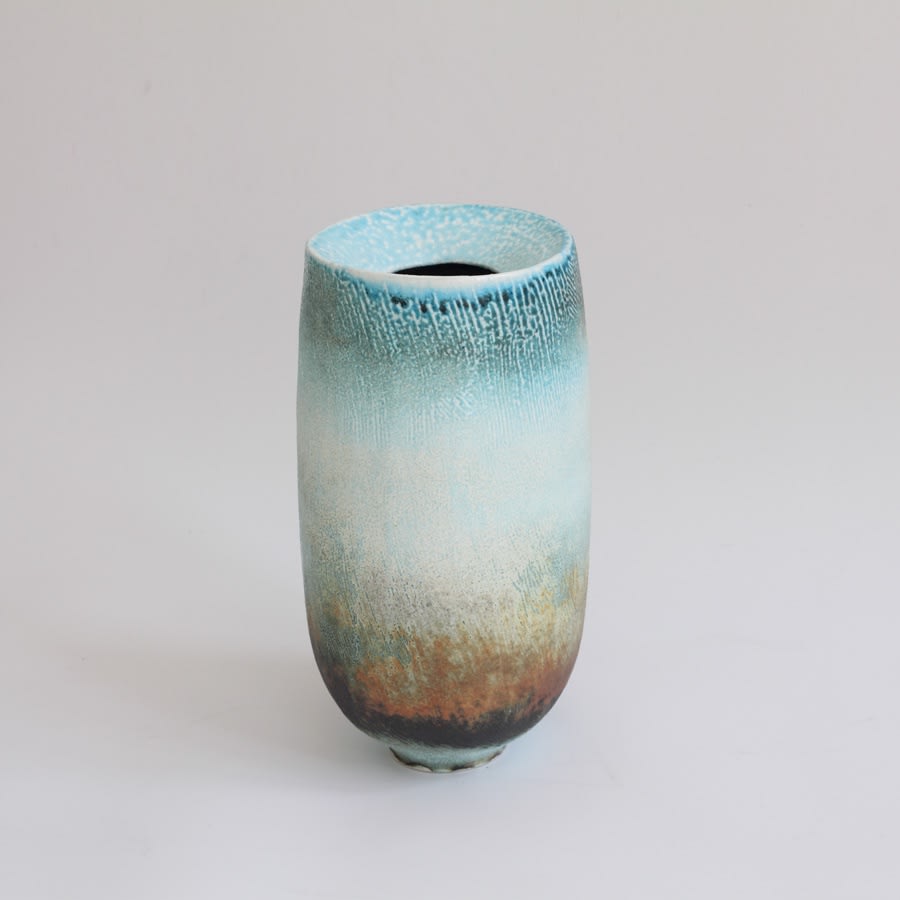 Jack Doherty, J14. Tall, Carved Folded-Rim Vessel