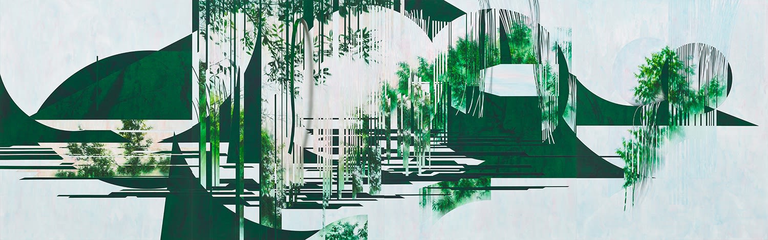 이상덕 Lee Sang Deok 오후 2024 90.9x290.8cm 4pcs 장지에 먹, 혼합채색, 콜라주