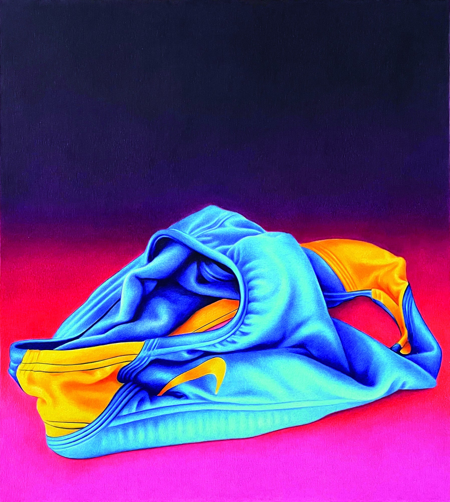 Ricardo fumanal, nike blue swim briefs, 2023 Pen and pencil colours on paper, 32 x 45 cm