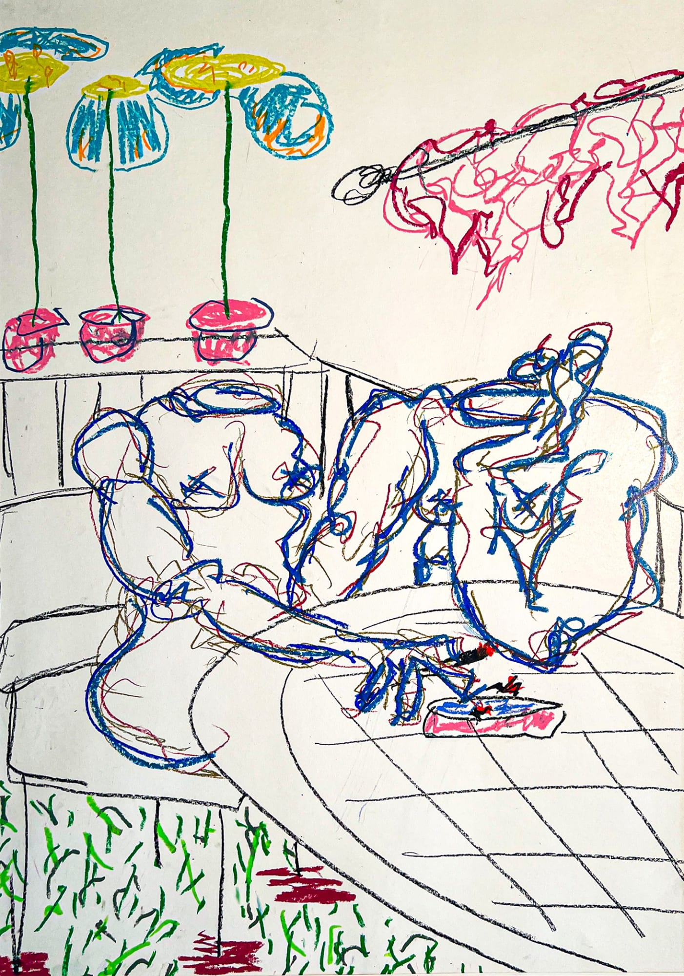 Augusta Alexander, House party 1, 2023 Oil pastels, on paper, 70 x 100 cm