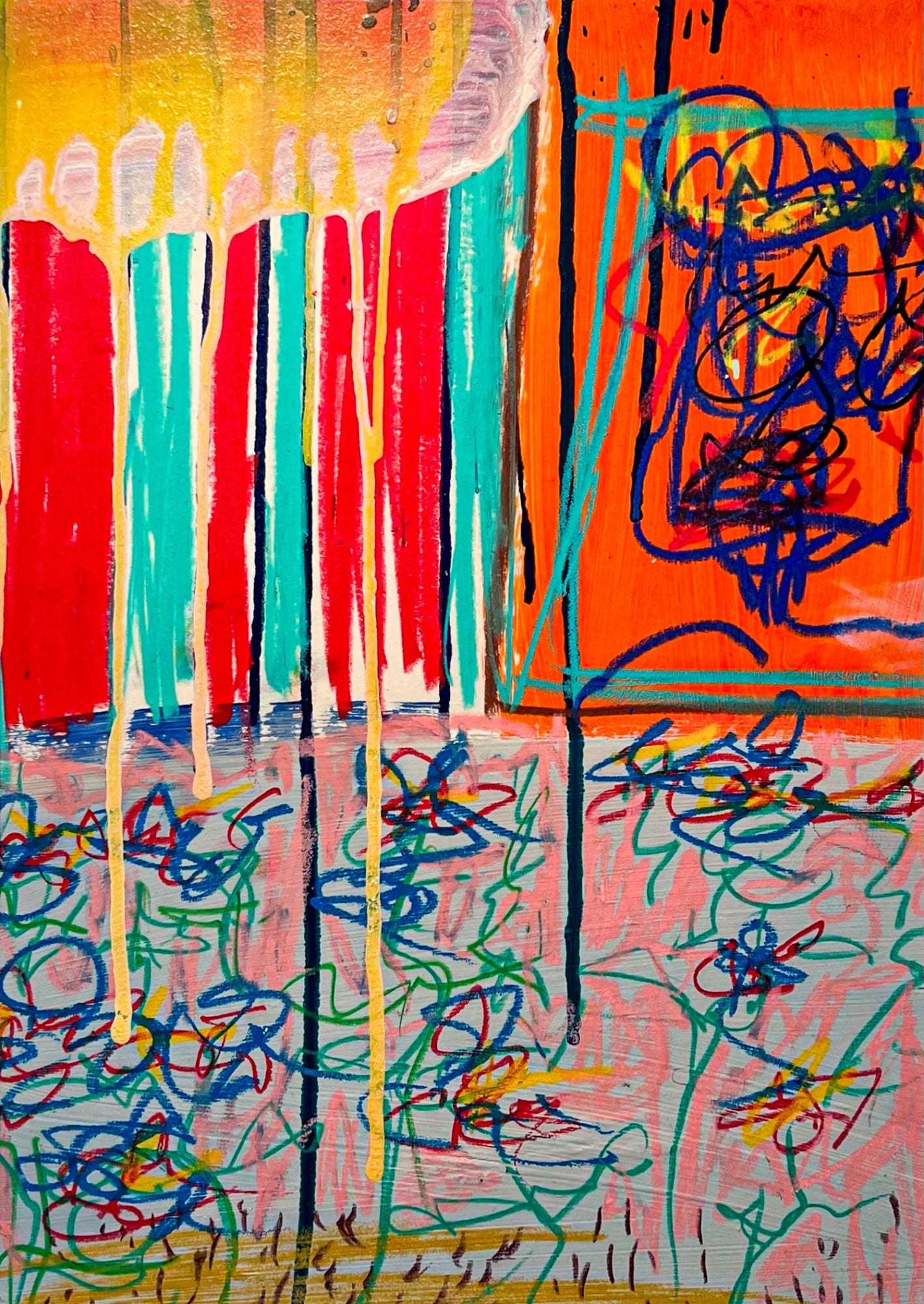 Augusta Alexander, Dynamic Flowers 14, 2023 Acrylic, oil pastels and coloured pencils on canvas, 27 x 38 cm (Framed 60 x 80 cm)