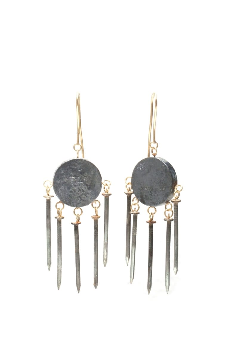 Small Disc with 5 Nails, earrings, 2014