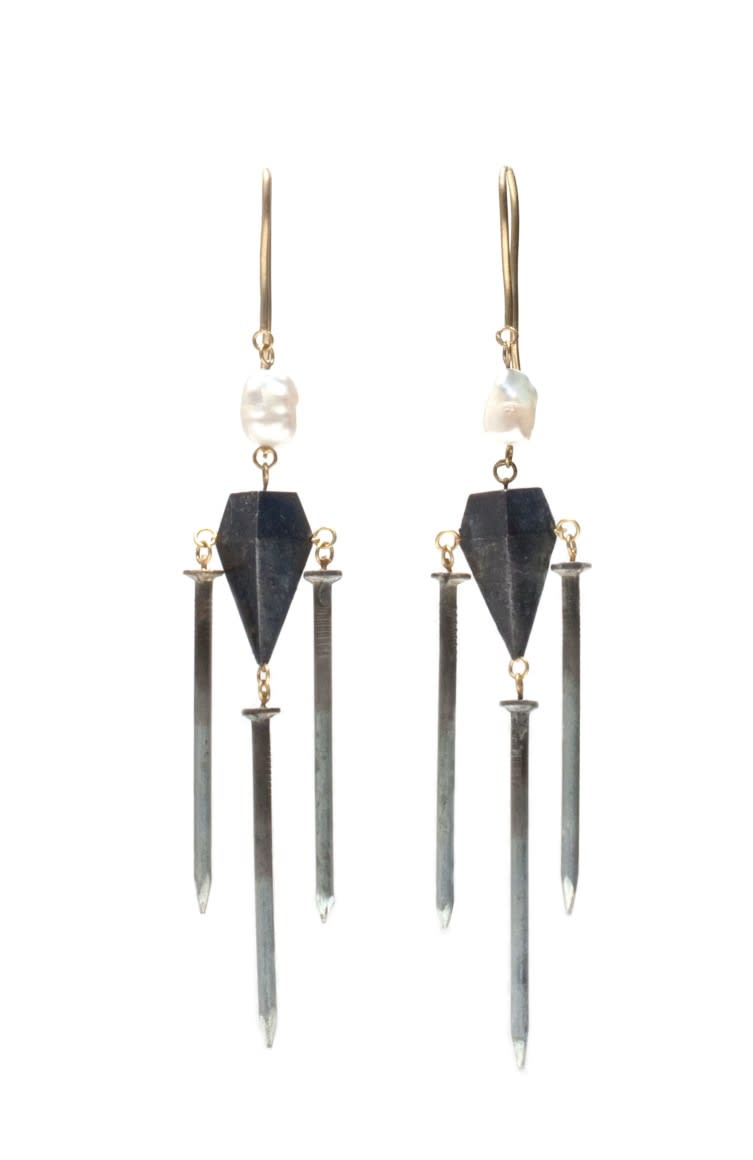 Small Stone with 3 Nails, earrings, 2014