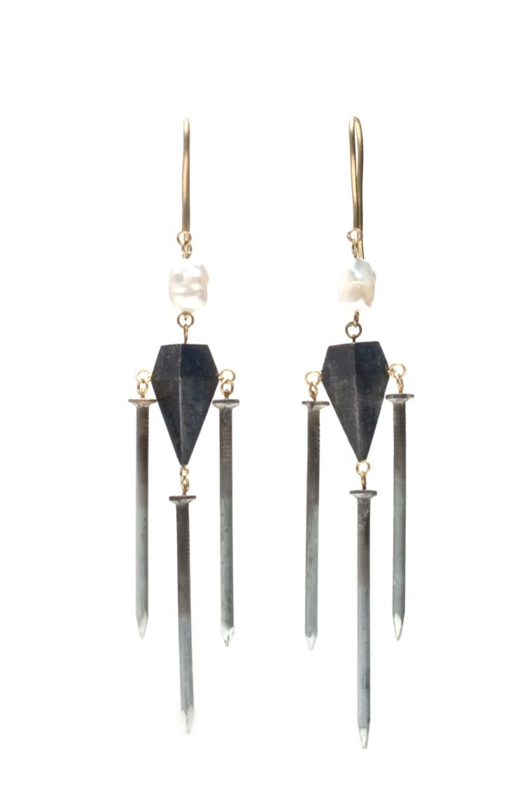 Small Stone with Pearl and 3 Nails, earrings, 2014