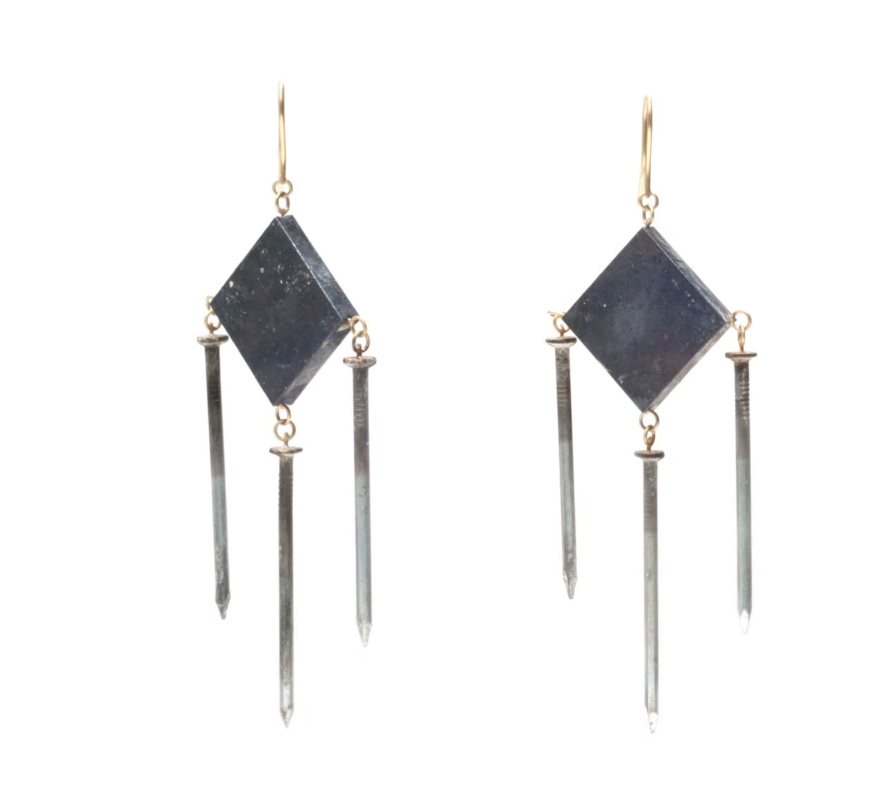 Tilted Square with 3 Nails, earrings, 2014