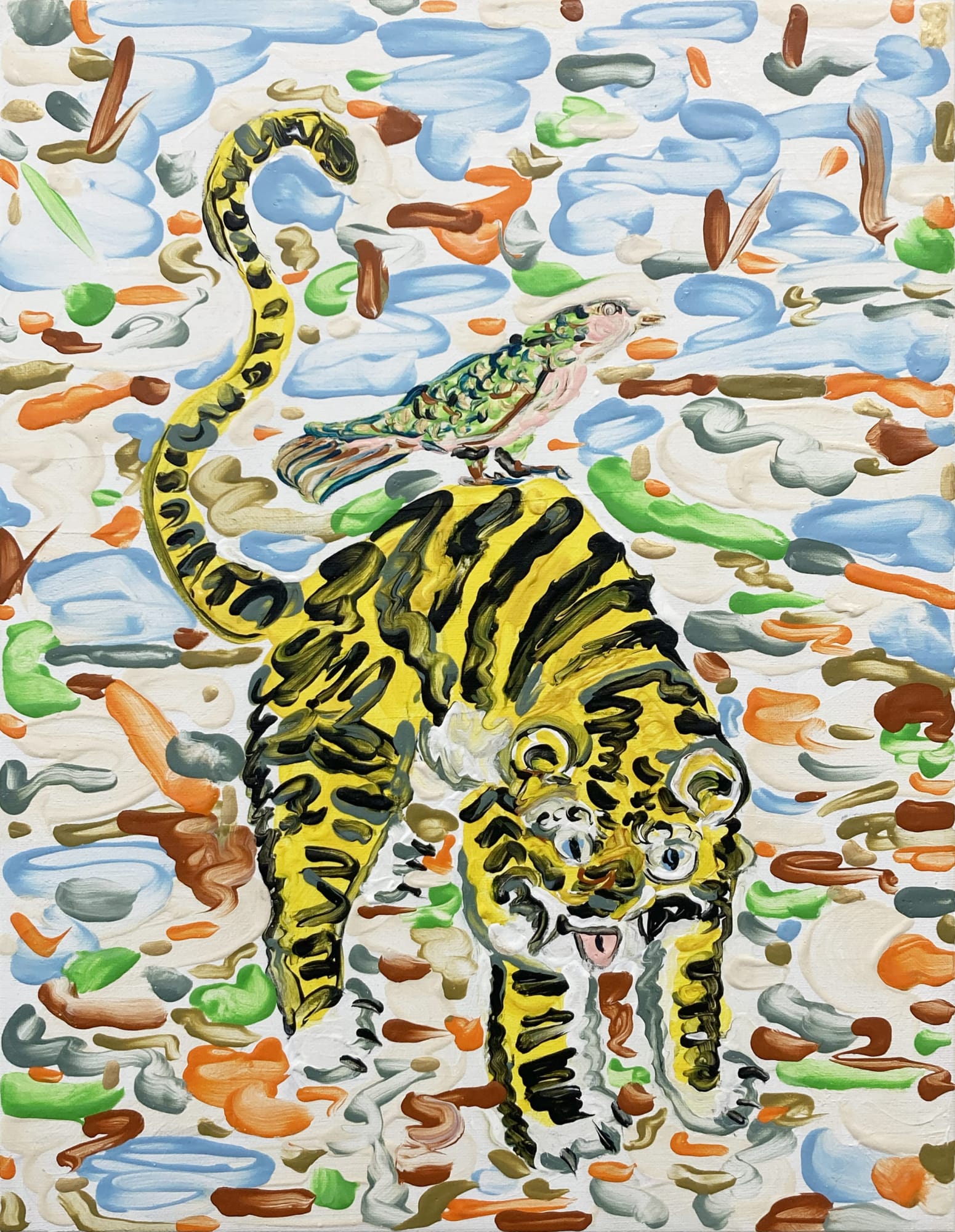 Kazuma Koike 小池一馬 ｜ Bird and Tiger on a Journey ｜ 2025 ｜ Acrylic on Canvas 壓克力於畫布 ｜ 41 x 31.8 cm