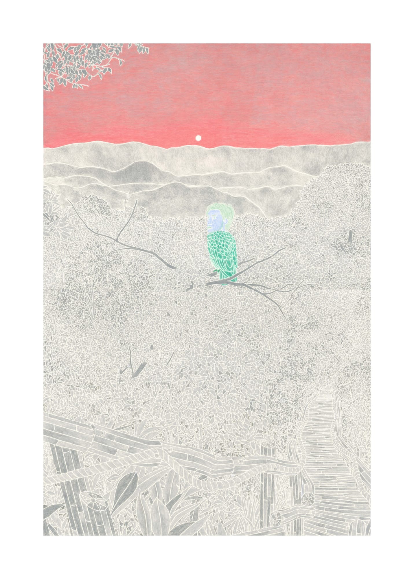 Timothy Bair｜Sunset Owl｜2023-25｜Color Pencil on Paper Board 色鉛筆於紙板｜153 x 101.5 cm