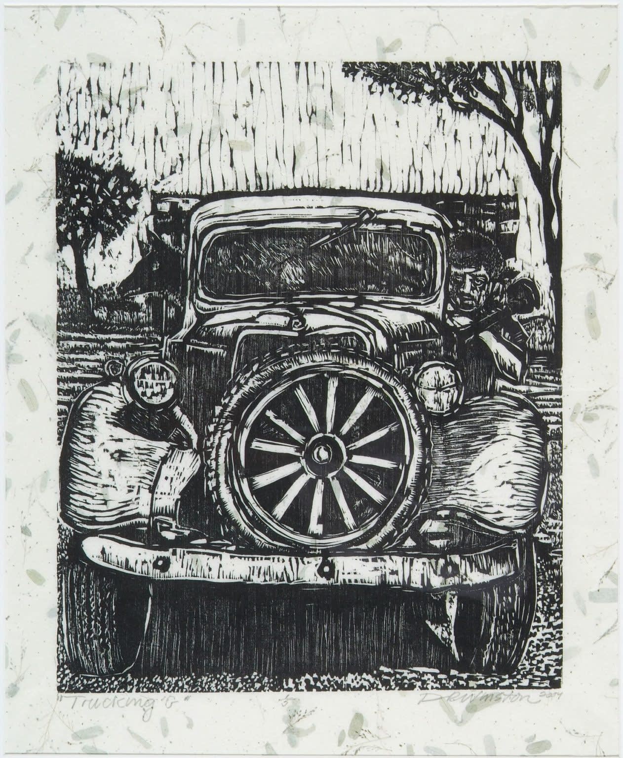 DENNIS WINSTON Trucking II "G", 2004 Woodcut on Thai paper 21 1/4 x 18 1/4 inches
