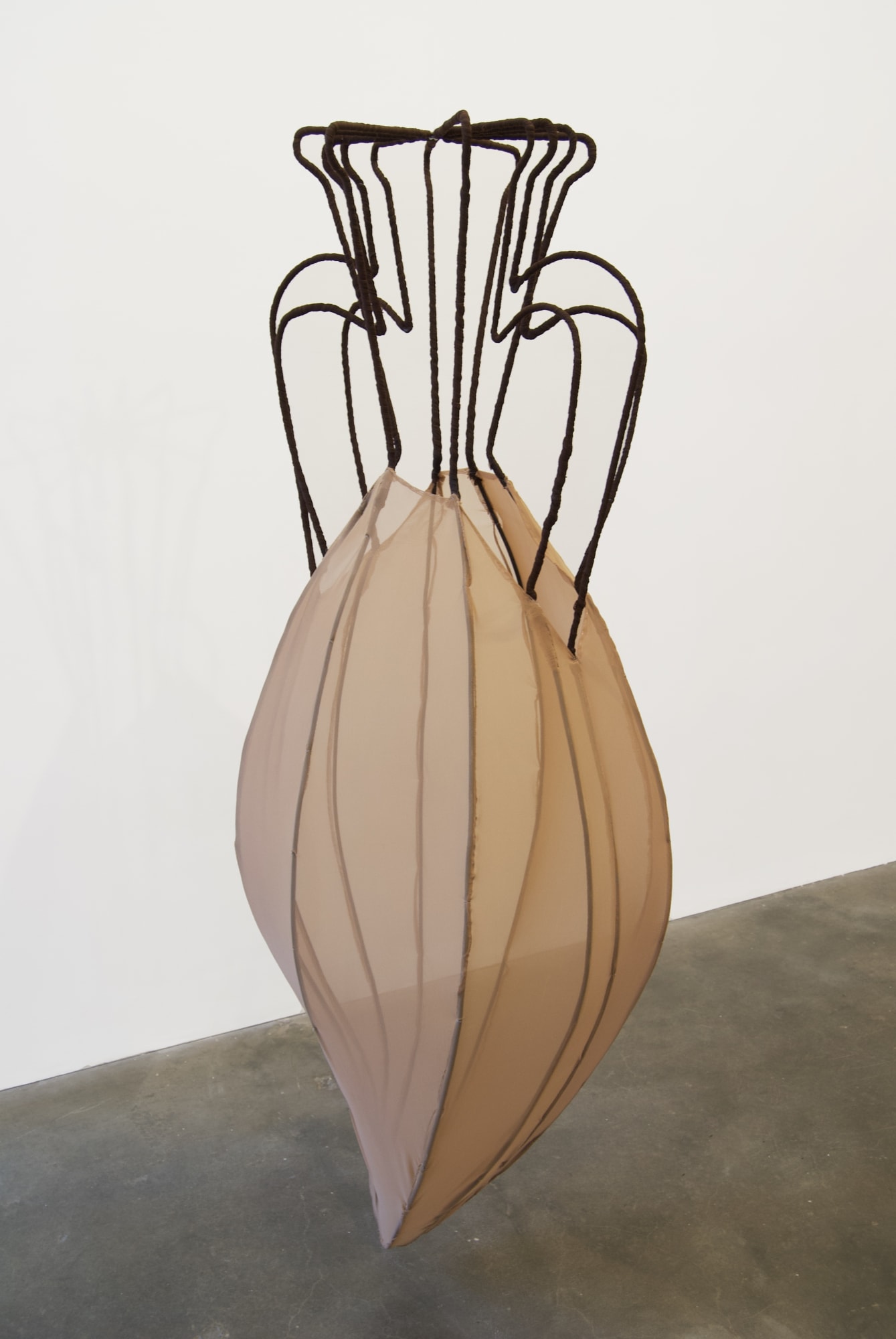 Maren Hassinger, Untitled Vessel (Beige), 2021, Stretch polyester fabric on steel armature, 60 x 24 inches (152.4 x 60.96 cm)