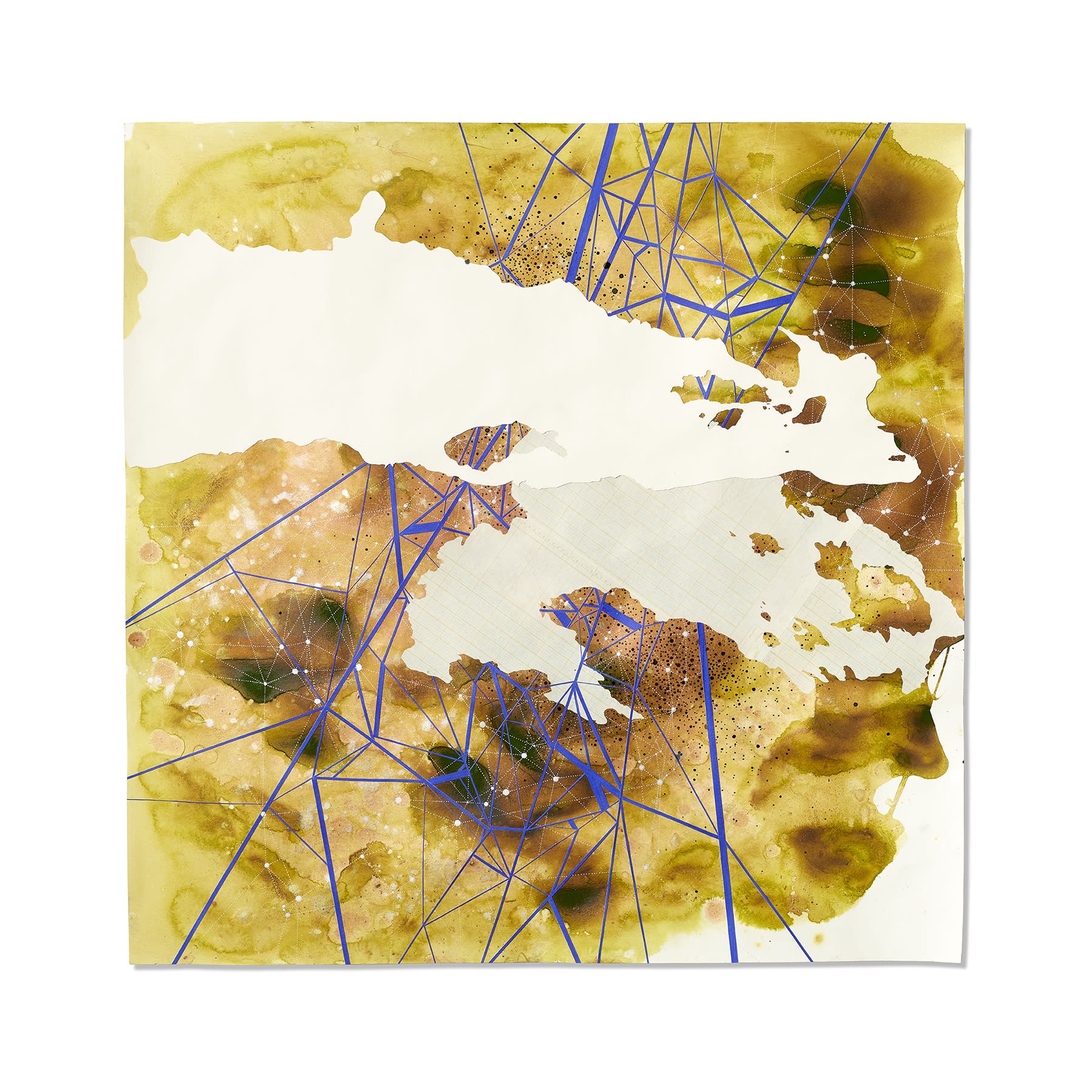 Val Britton, Reverberation #47, 2017, Acrylic, ink, and collage on paper, 36 x 36 inches (91.4 x 91.4 cm)