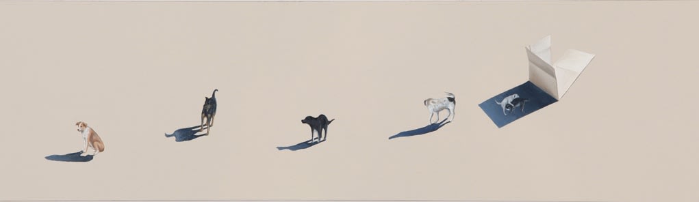 Miguel Angel Ríos, Landlocked, 2014, oil on Formica, 13 x 53 inches (33 x 134.6 cm)