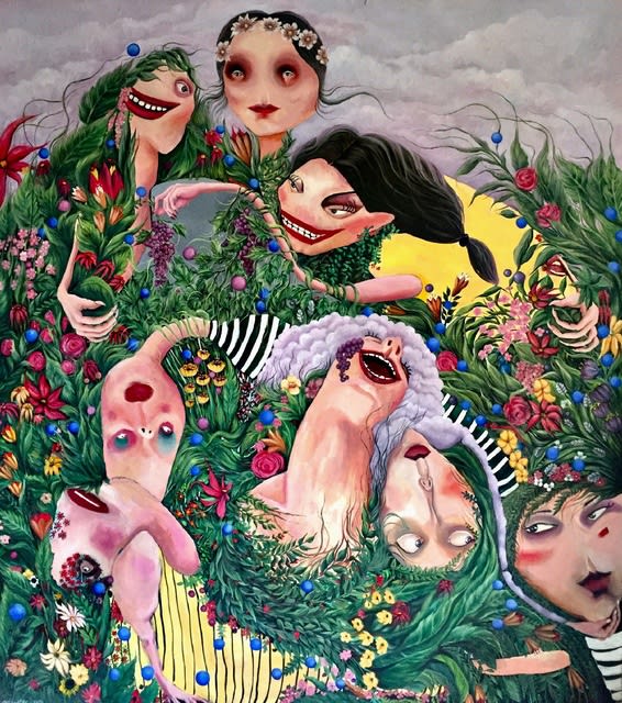 Niloofar Mohammadifar A Thorn Went Into Her Bottom As She Sat Down, 2019 Acrylic and oil on canvas 169.5 x 150 cm 66 3/4 x 59 in