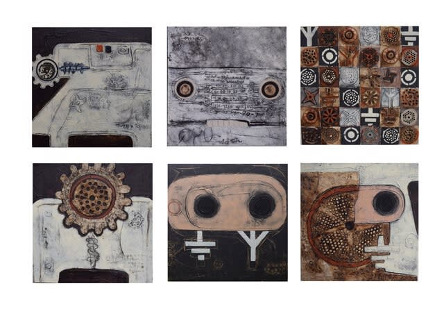 Mahtab Khodadadi Radio+Meat Grinder, ca. 2019 Mixed media on canvas 80 x 120 cm 31 1/2 x 47 1/4 in