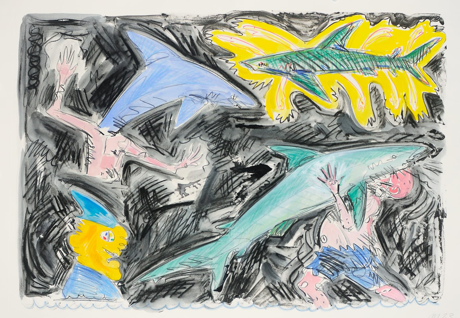 The Green Shark, Monotype with Hand Additions on 26x40" Paper, Printed at Milestone Graphics, 2023