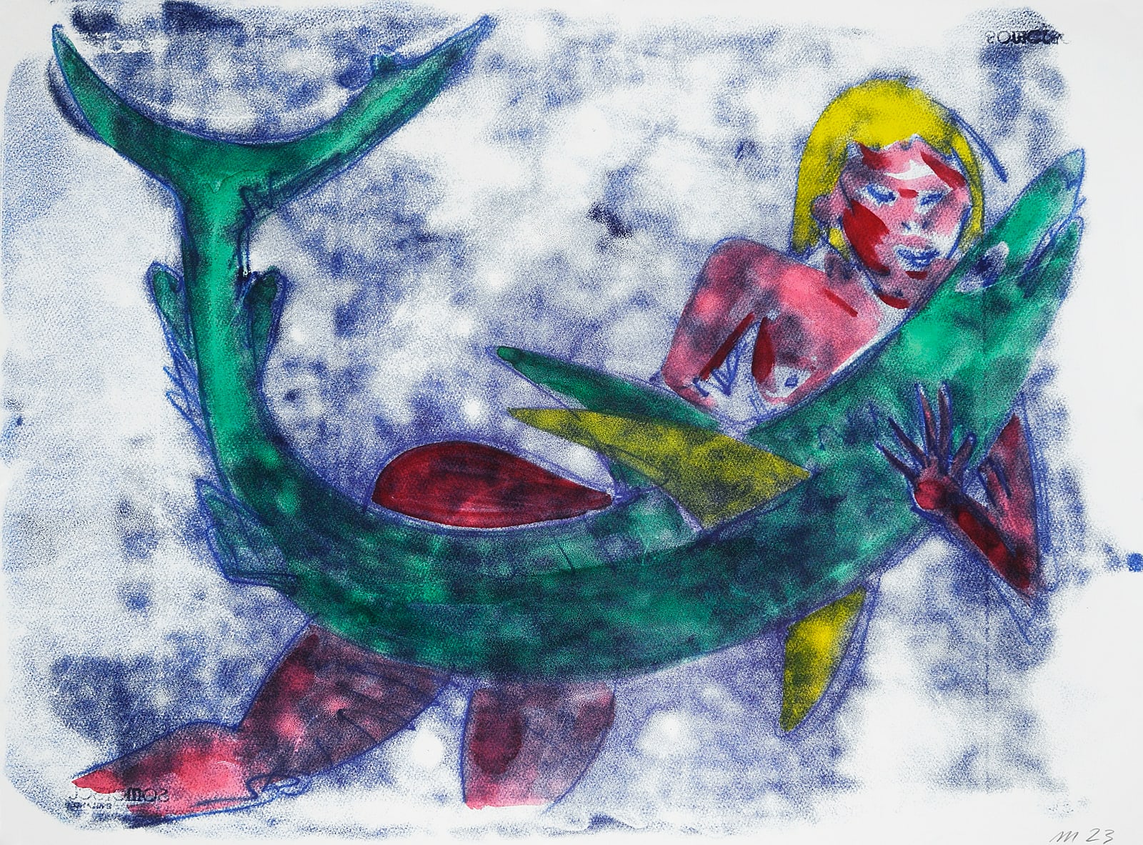 Shark Catcher, Trace Monotype with Hand Additions on 22x30" Paper, 2023
