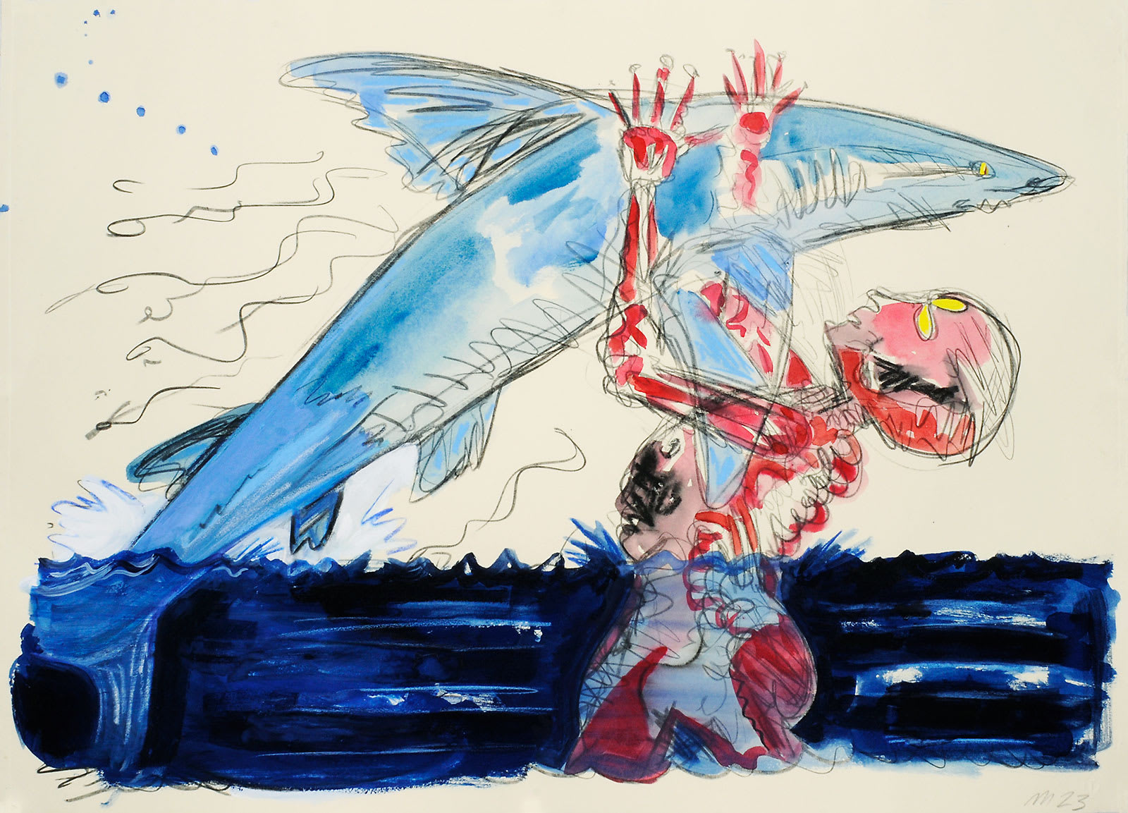 Shark Catcher, Monotype with Hand Additions on 22x30" Paper, Printed at Milestone Graphics, 2023