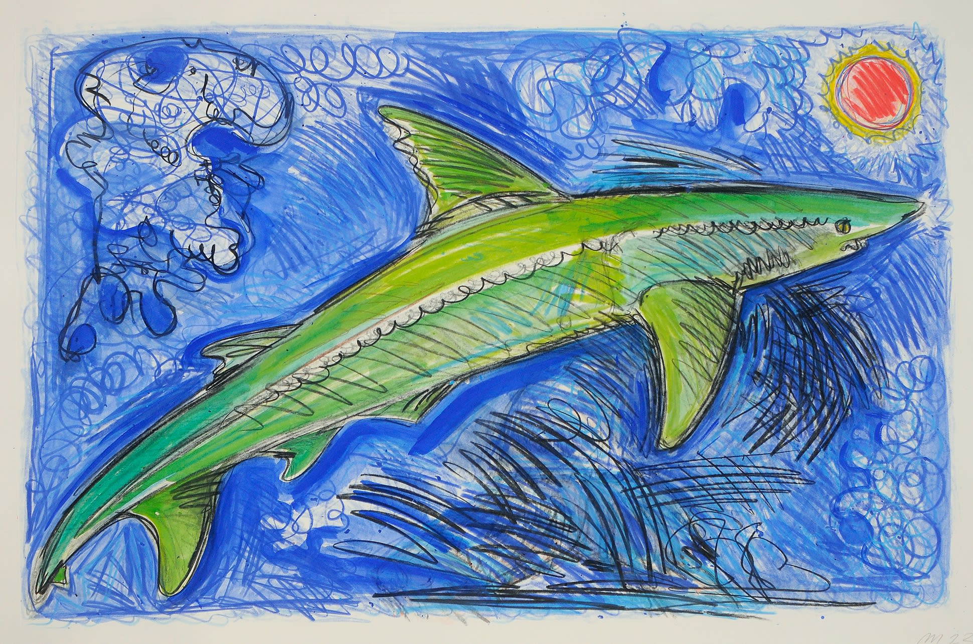 The Green Shark, Monotype with Hand Additions on 26x40" Paper, Printed at Milestone Graphics, 2023