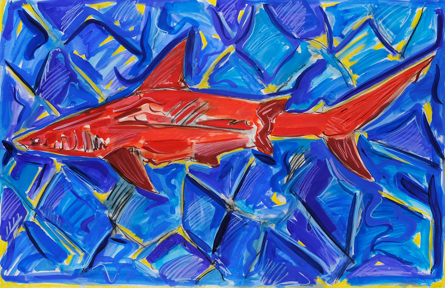 Night Shark, Mixed Media on Paper, 26x40", 2024
