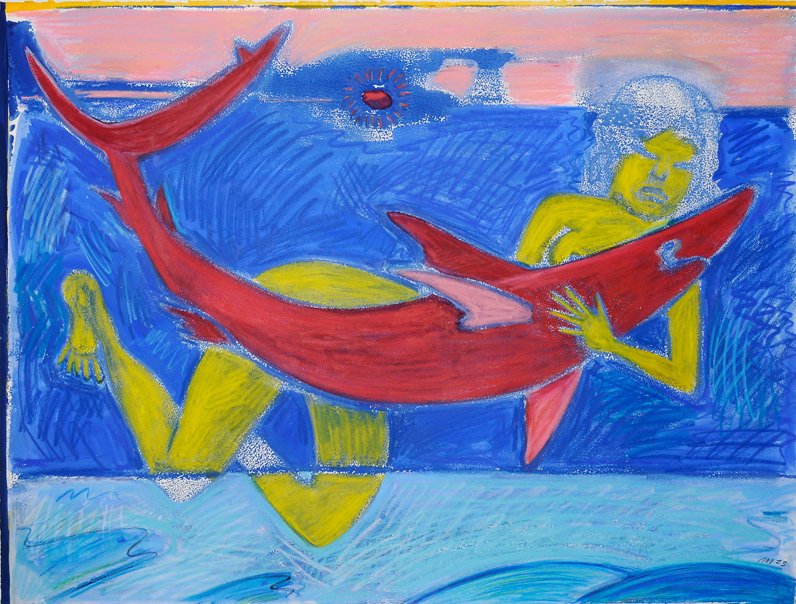 Shark Catcher, Trace Monotype with Hand Additions on 22x30" Paper, 2023