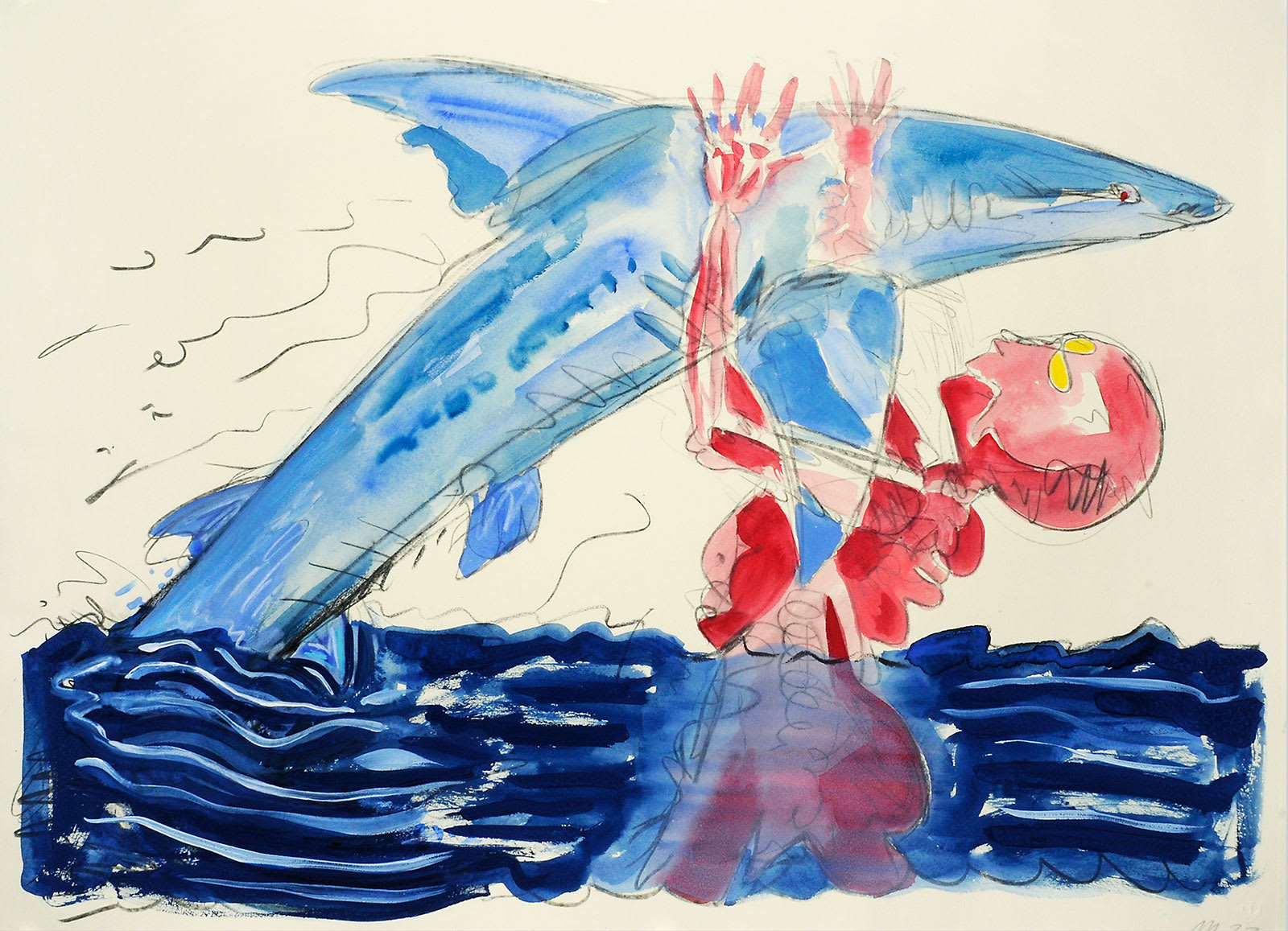 Shark Catcher, Monotype with Hand Additions on 22x30" Paper, Printed at Milestone Graphics, 2023
