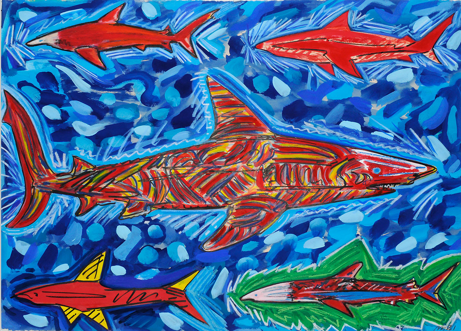 Shark Study, Mixed Media on Paper,22x30", 2021