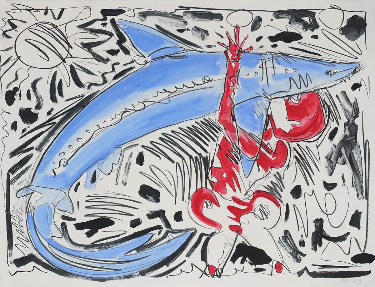 Shark Catcher, Monotype with Hand Additions on 22x30" Paper, Printed at Milestone Graphics, 2023