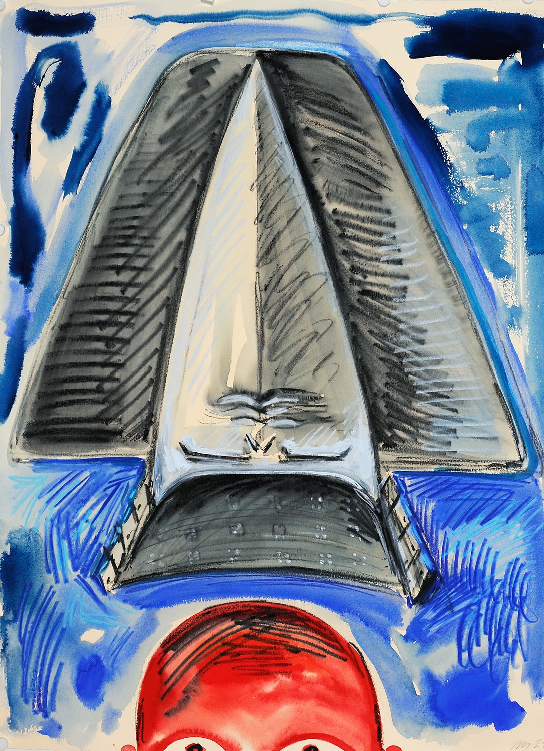 Mt. Fuji Helmet, Gouache and Crayon on Paper, 30x22", 2024