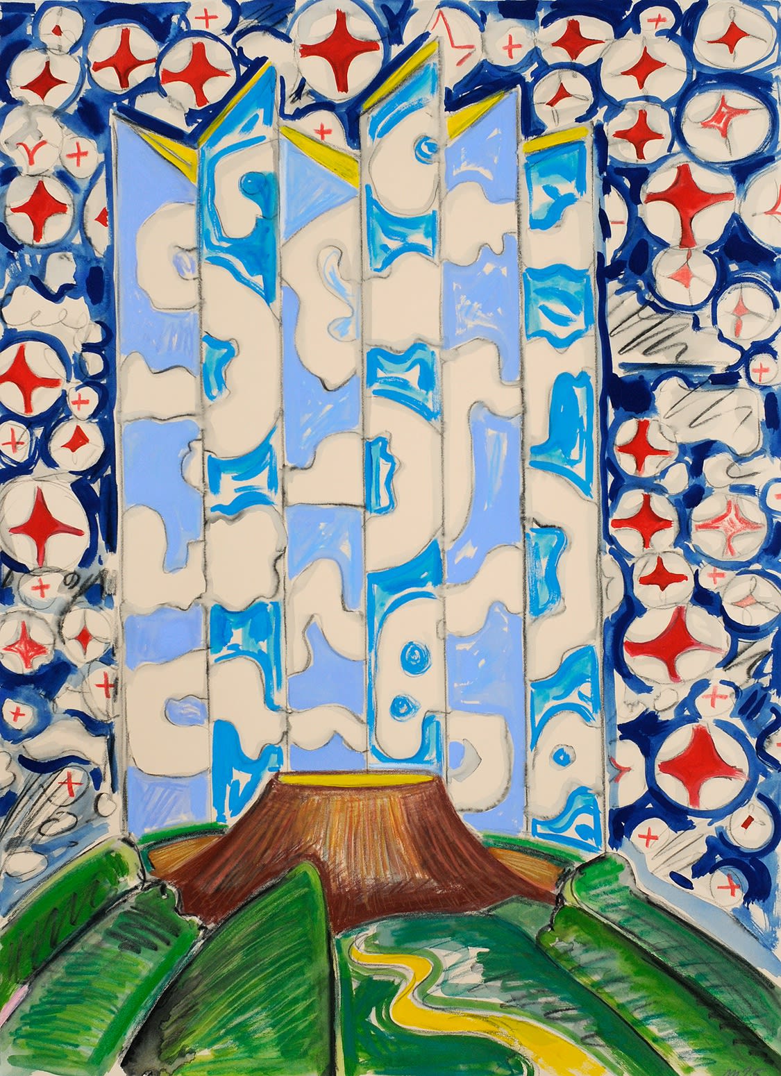 Memories of a Hokkaido Landscape, Crayon and Gouache on Paper, 30x22", 2025