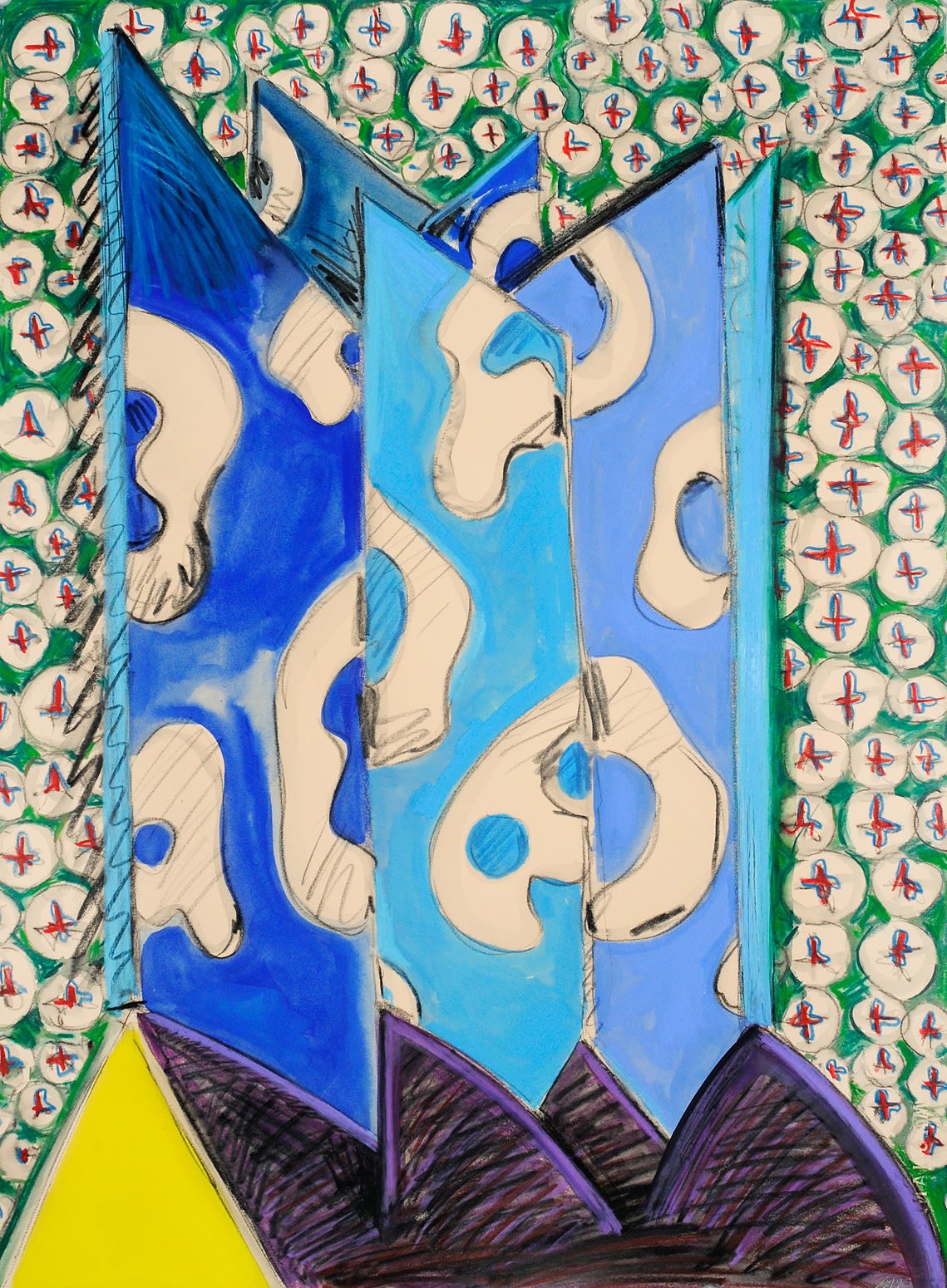 Memories of a Hokkaido Landscape, Crayon and Gouache on Paper, 30x22", 2025