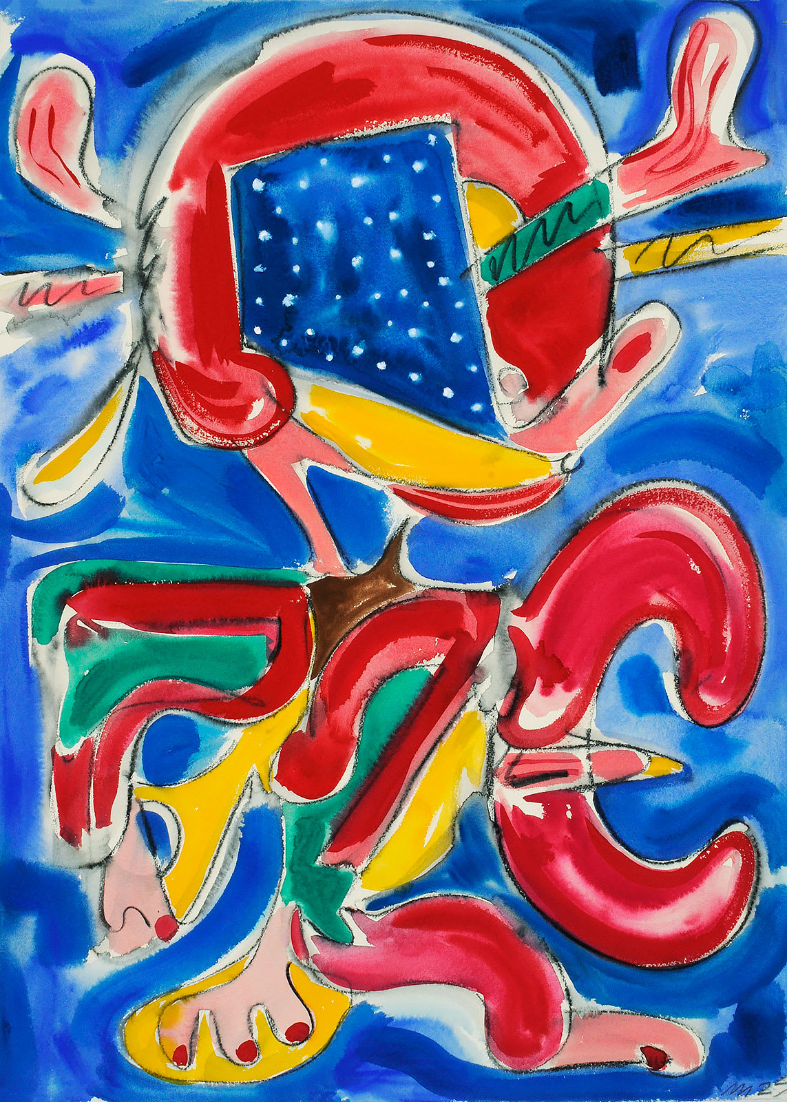 Spirit of Nature Red with Anger, Gouache and Pencil on Paper, 30x22", 2024