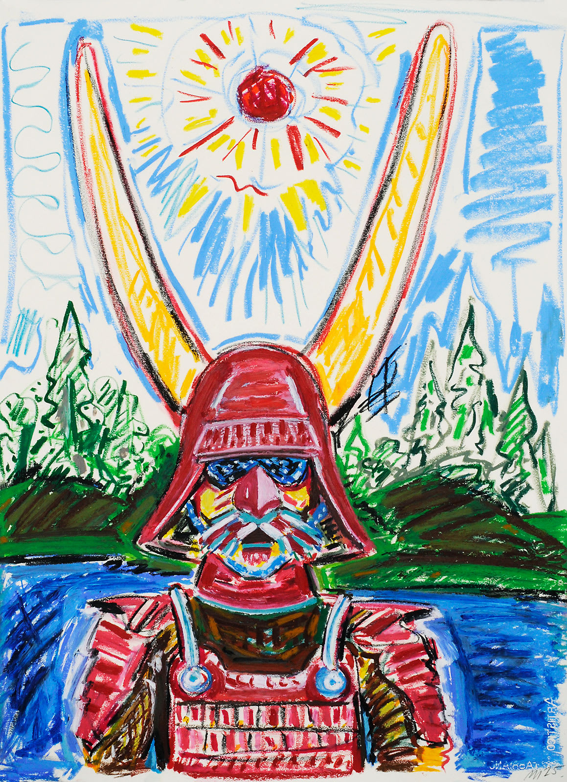 Samurai, Oil Pastel on Paper, 30x22", 2025